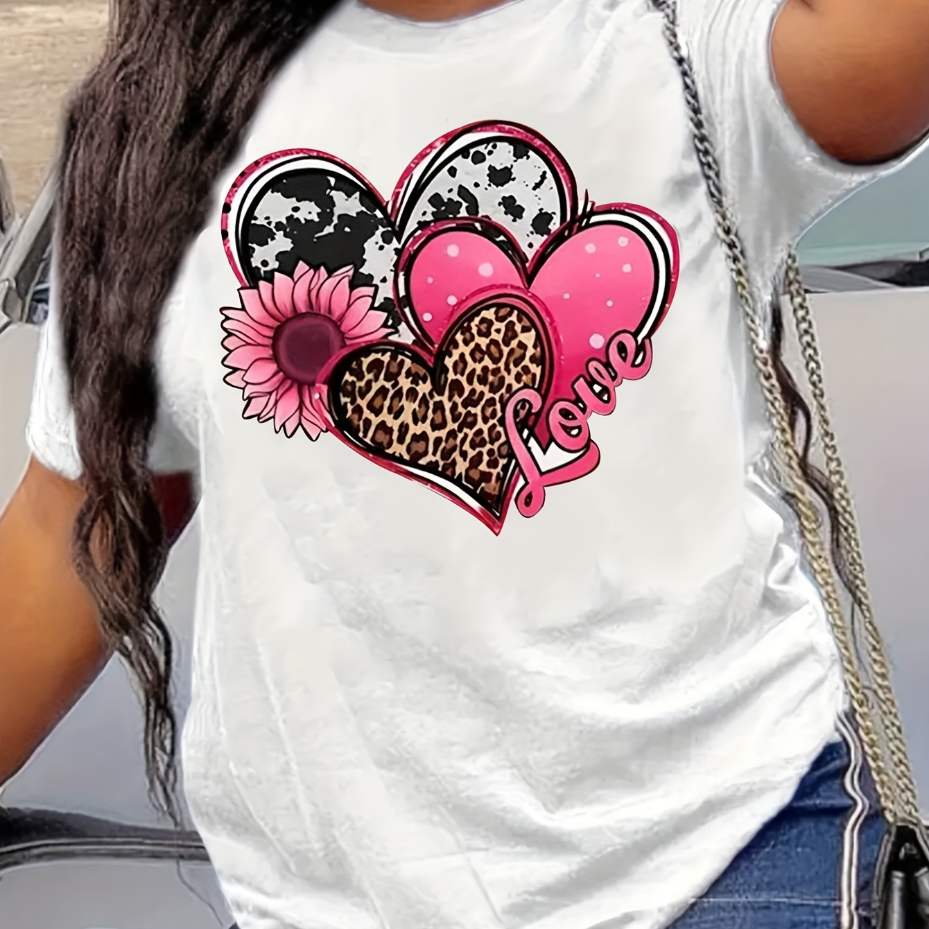 Heart Print Crew Neck T-shirt, Casual Short Sleeve T-shirt For Spring & Summer, Women's Clothing
Heart Print Crew Neck T-shirt, Casual Short Sleeve T-shirt For Spring & Summer, Women's Clothing
