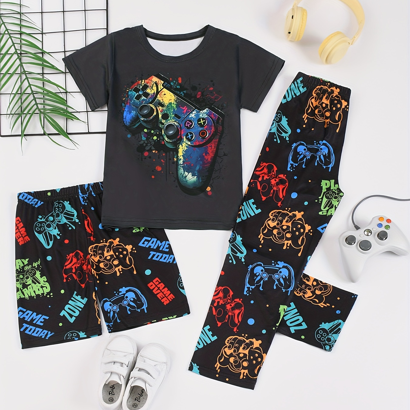 3 Pcs Boys Cute Pajama Sets, Cartoon Game Board 3d Printing Short T-shirts & Shorts & Pants, Comfortable & Skin-friendly Style Pajamas For Boys Cozy Loungewear
3 Pcs Boys Cute Pajama Sets, Cartoon Game Board 3d Printing Short T-shirts & Shorts & Pants, Comfortable & Skin-friendly Style Pajamas For Boys Cozy Loungewear
