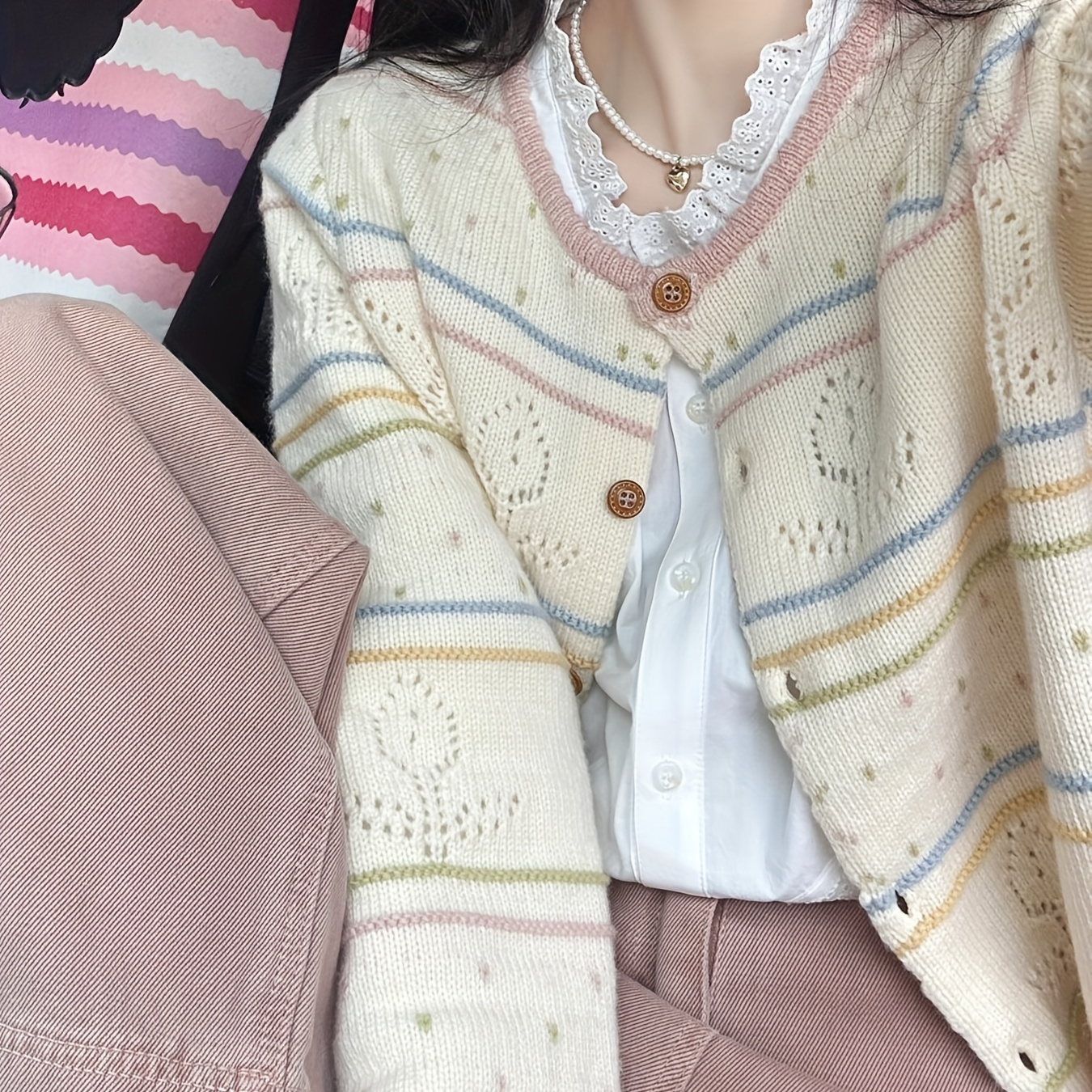 Striped Hollow Out Cardigan, Chic Button Front Long Sleeve Knitted Cardigan For Spring & Fall, Women's Clothing
Striped Hollow Out Cardigan, Chic Button Front Long Sleeve Knitted Cardigan For Spring & Fall, Women's Clothing