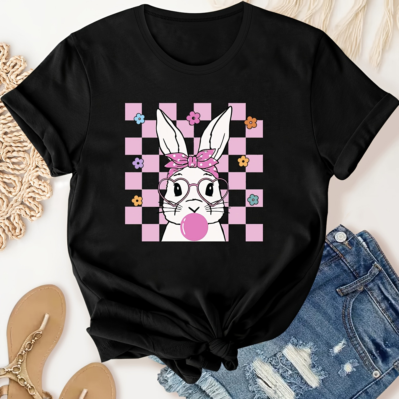Cute Cartoon Rabbit Pattern Crew Neck T-shirt, Casual Short Sleeve T-shirt For Spring & Summer, Women's Clothing
Cute Cartoon Rabbit Pattern Crew Neck T-shirt, Casual Short Sleeve T-shirt For Spring & Summer, Women's Clothing