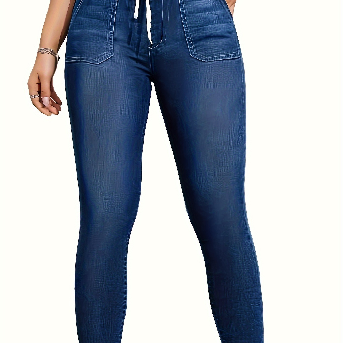 Plain Dark Washed Blue Drawstring Elastic Waist Whiskering Skinny Fit Denim Pants Jeans, Women's Denim Jeans & Clothing For Fall
Plain Dark Washed Blue Drawstring Elastic Waist Whiskering Skinny Fit Denim Pants Jeans, Women's Denim Jeans & Clothing For Fall