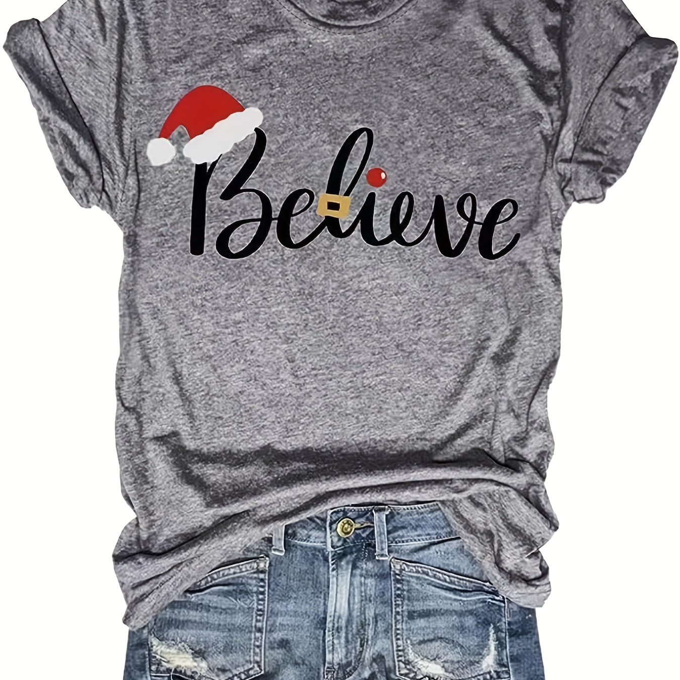 Christmas Hat & Letter Print T-shirt, Casual Short Sleeve Top For Spring & Summer, Women's Clothing
Christmas Hat & Letter Print T-shirt, Casual Short Sleeve Top For Spring & Summer, Women's Clothing
