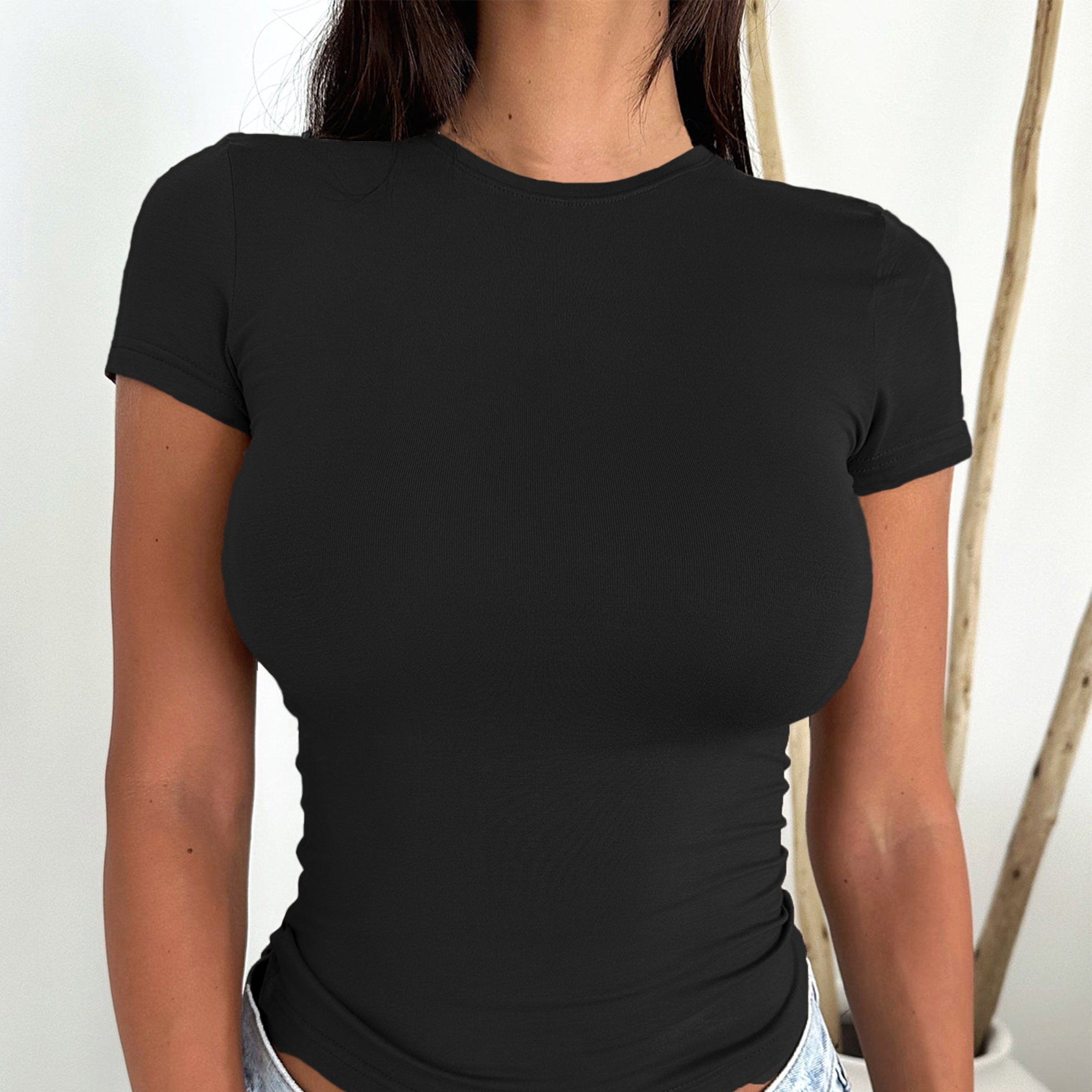 Solid Color Slim Short Sleeve T-shirt, Casual Crew Neck Top For Spring & Summer, Women's Clothing
Solid Color Slim Short Sleeve T-shirt, Casual Crew Neck Top For Spring & Summer, Women's Clothing