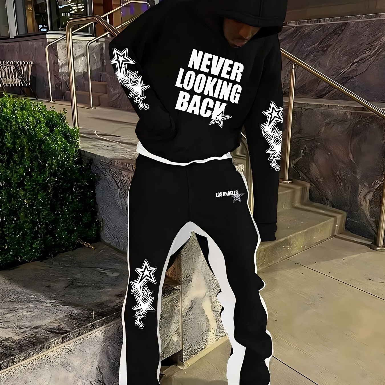 Men's Letter Star Printed Casual Hoodie And Sweatpants Set, Fashionable And Trendy Hoodie And Pants Two-piece Set, As A Gift
Men's Letter Star Printed Casual Hoodie And Sweatpants Set, Fashionable And Trendy Hoodie And Pants Two-piece Set, As A Gift