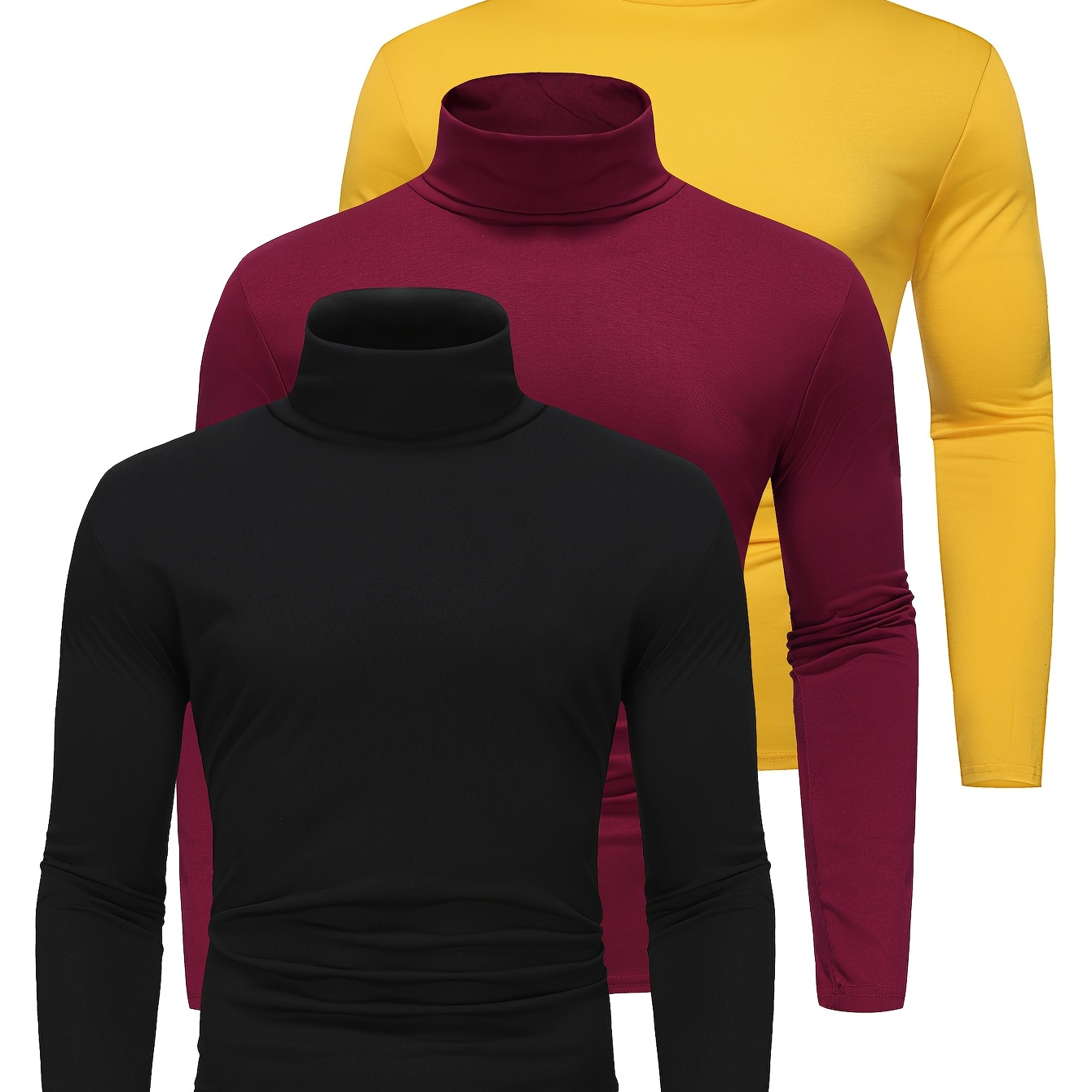 3pcs Men's Fall/winter High Neck Turtleneck Tops, Polyester Knit Fabric, Long Sleeve, Solid Color, Regular Fit, With Medium Stretch, For Base Layer Thermal Shirts
3pcs Men's Fall/winter High Neck Turtleneck Tops, Polyester Knit Fabric, Long Sleeve, Solid Color, Regular Fit, With Medium Stretch, For Base Layer Thermal Shirts
