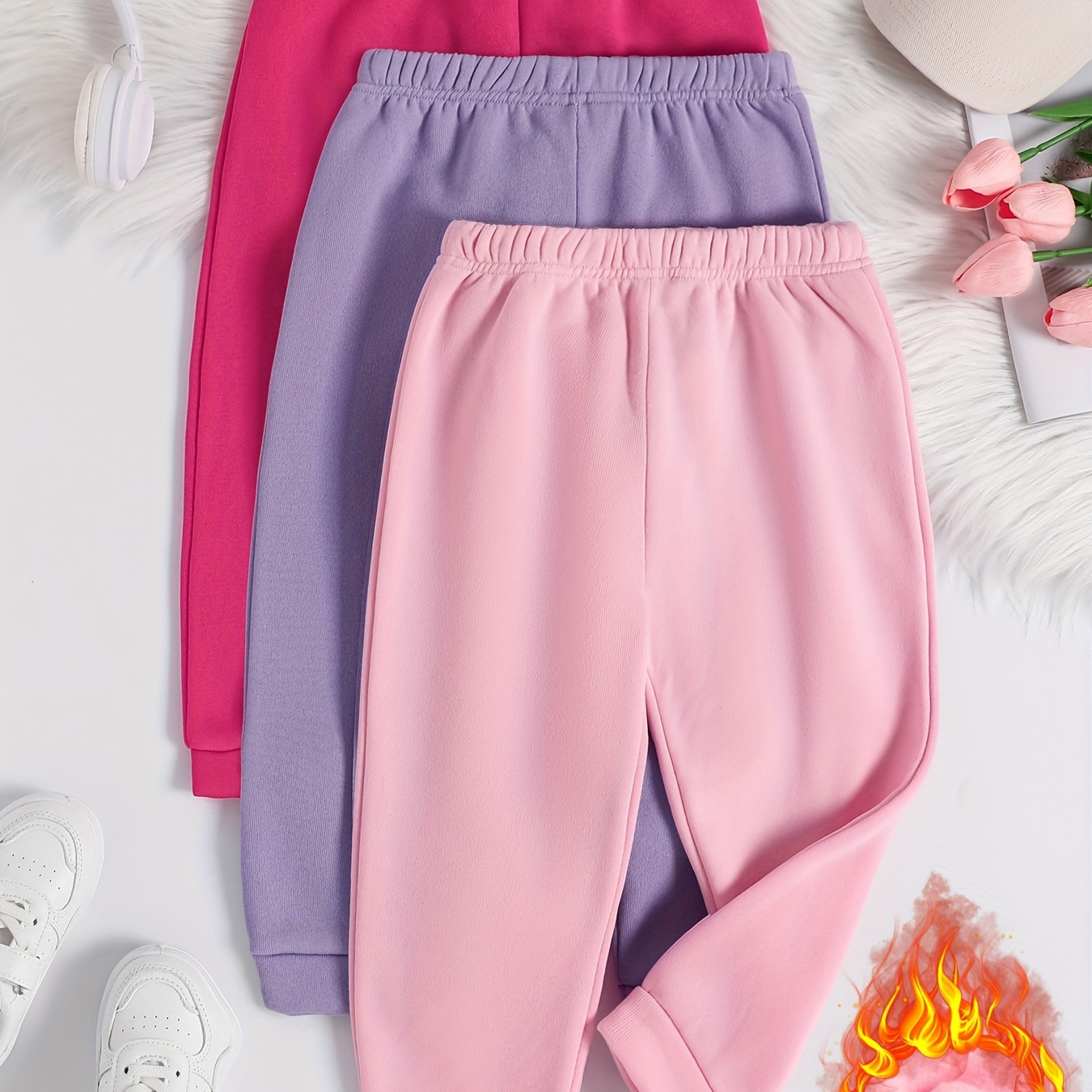 3pcs, Girl's Casual Warm Fleece Sweatpants, Trendy Trousers For Outdoors, Fall And Winter Essential
3pcs, Girl's Casual Warm Fleece Sweatpants, Trendy Trousers For Outdoors, Fall And Winter Essential