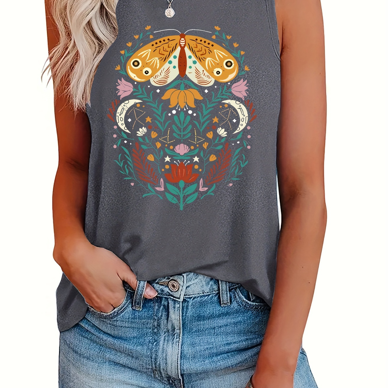 Plus Size Floral Print Tank Top, Casual Crew Neck Sleeveless Tank Top For Summer, Women's Plus Size clothing
Plus Size Floral Print Tank Top, Casual Crew Neck Sleeveless Tank Top For Summer, Women's Plus Size clothing