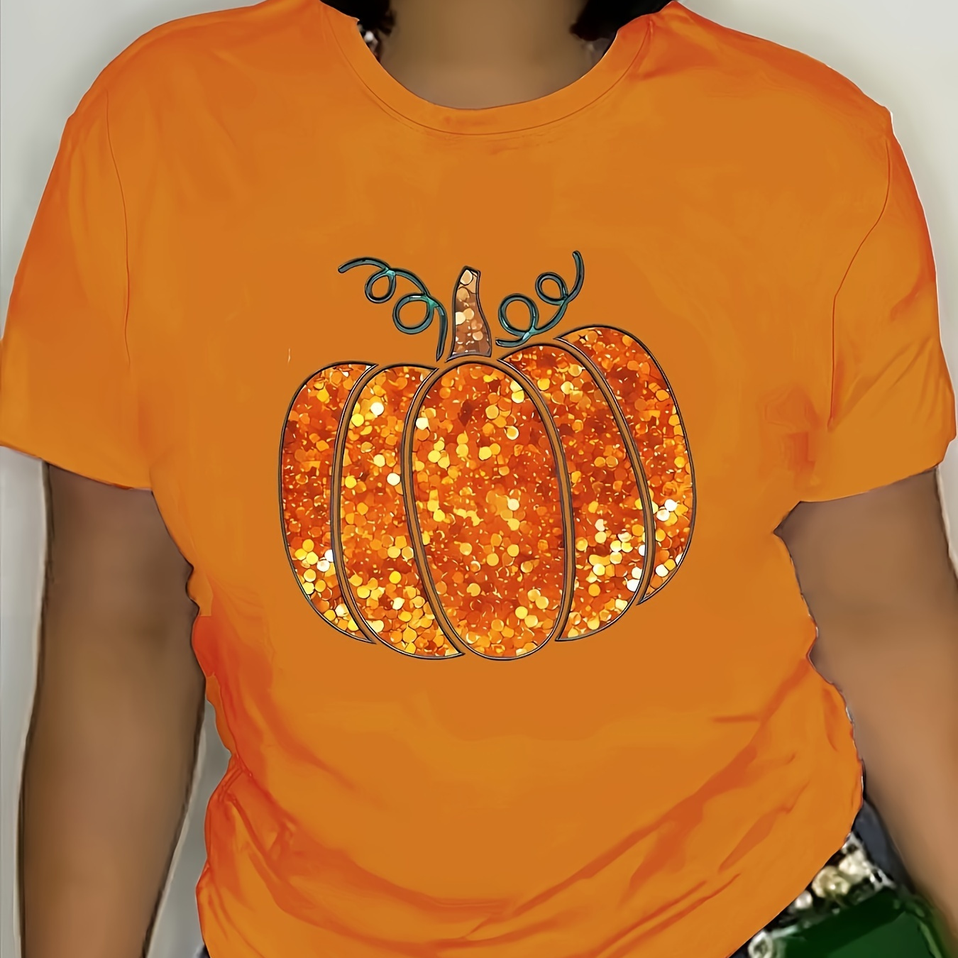 Pumpkin Print T-shirt, Casual Short Sleeve Crew Neck Top Stylish All Season Women's Clothing
Pumpkin Print T-shirt, Casual Short Sleeve Crew Neck Top Stylish All Season Women's Clothing