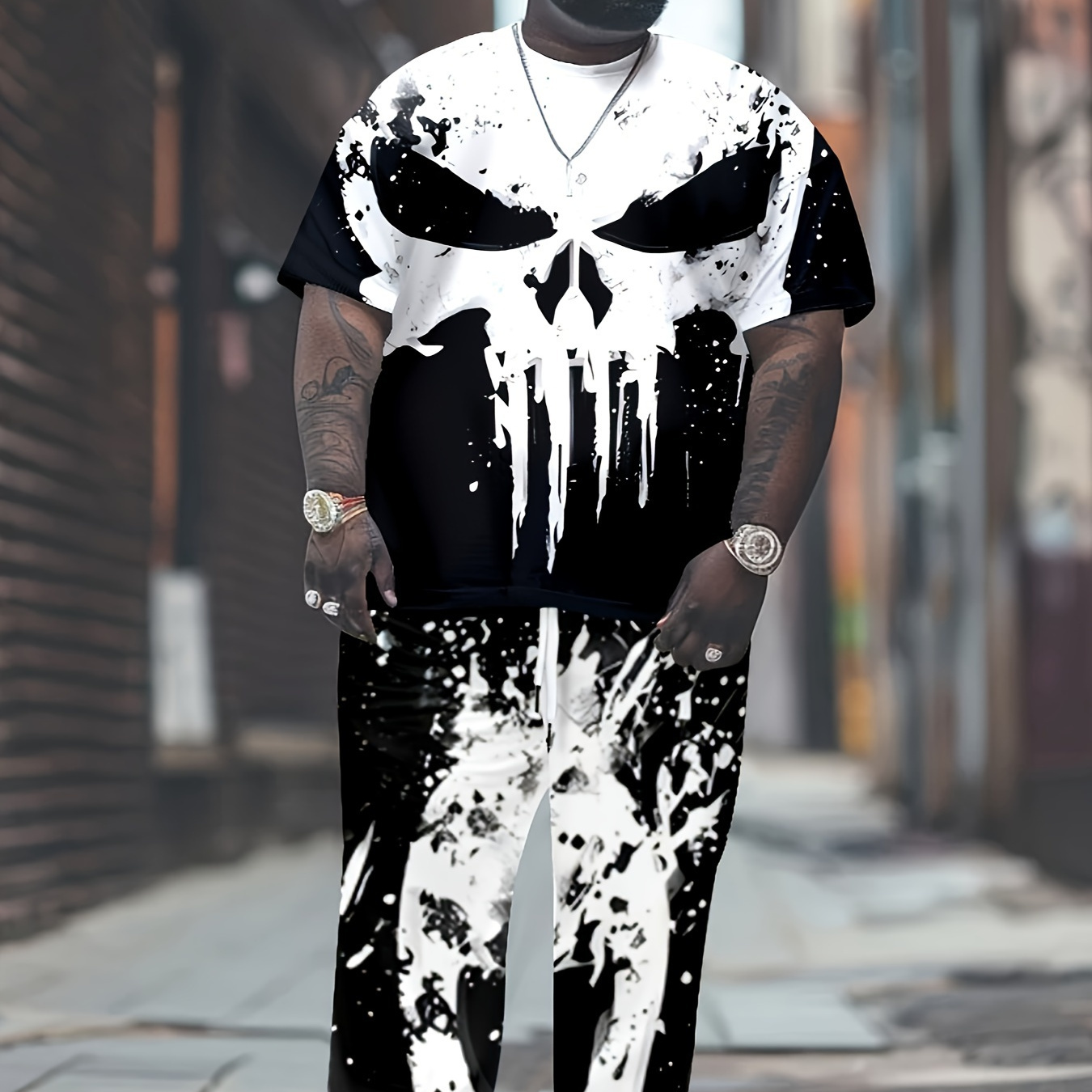 Plus Size 3d Skull T- And Pants Set, Streetwear, , Round Tee Waist Pants, Polyester , , Regular Fit
Plus Size 3d Skull T- And Pants Set, Streetwear, , Round Tee Waist Pants, Polyester , , Regular Fit