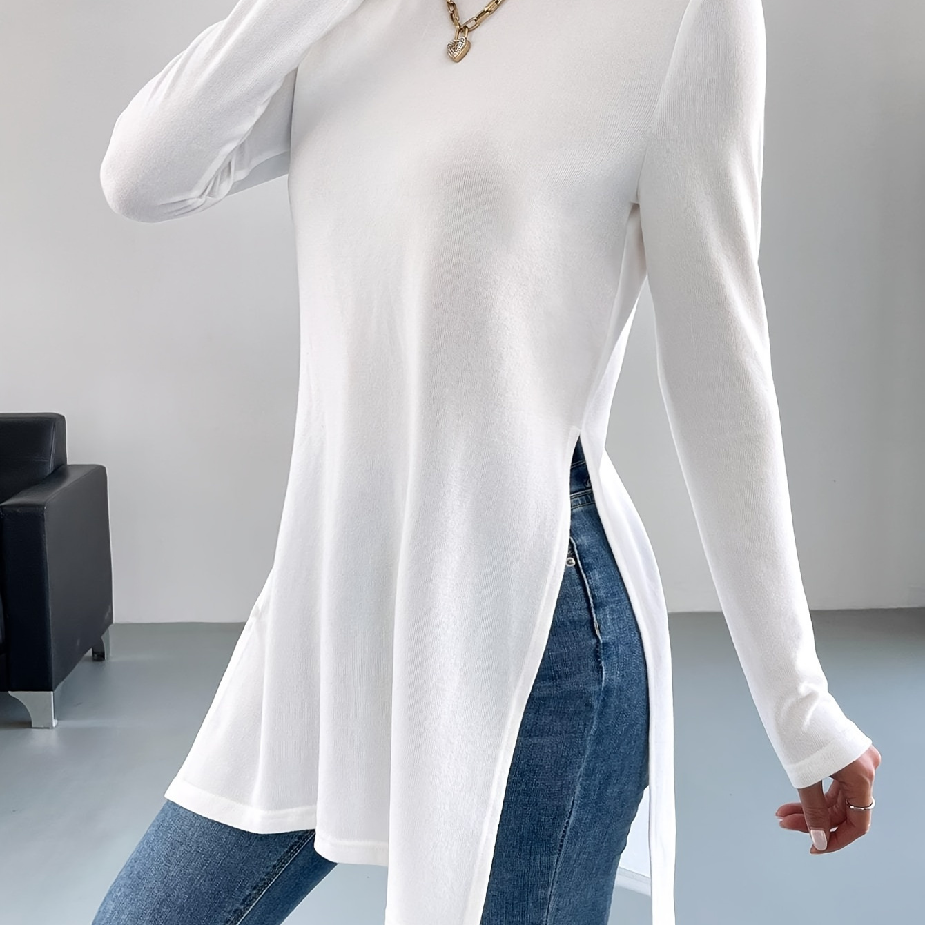 Side Split Long Sleeve T-shirt, Stylish Solid Color Crew Neck Top For Spring & Fall, Women's Clothing
Side Split Long Sleeve T-shirt, Stylish Solid Color Crew Neck Top For Spring & Fall, Women's Clothing