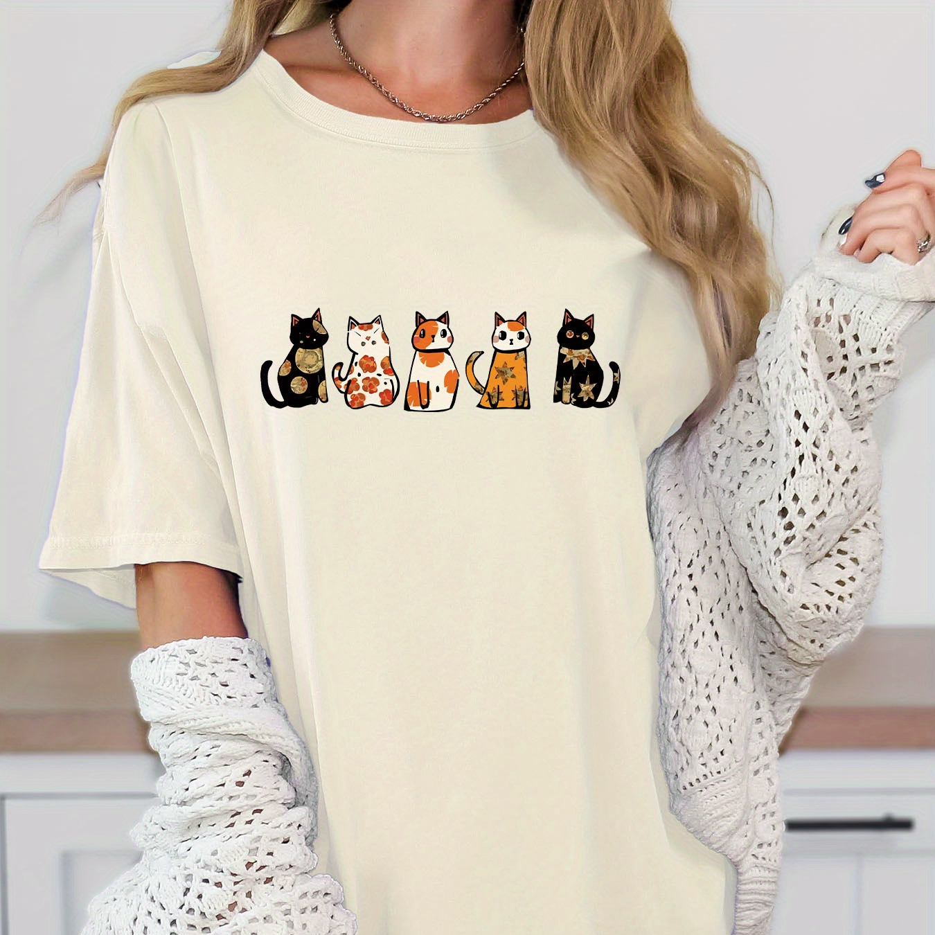 Cat Print Crew Neck Tee Dress, Casual Short Sleeve Dress For Spring & Summer, Women's Clothing
Cat Print Crew Neck Tee Dress, Casual Short Sleeve Dress For Spring & Summer, Women's Clothing