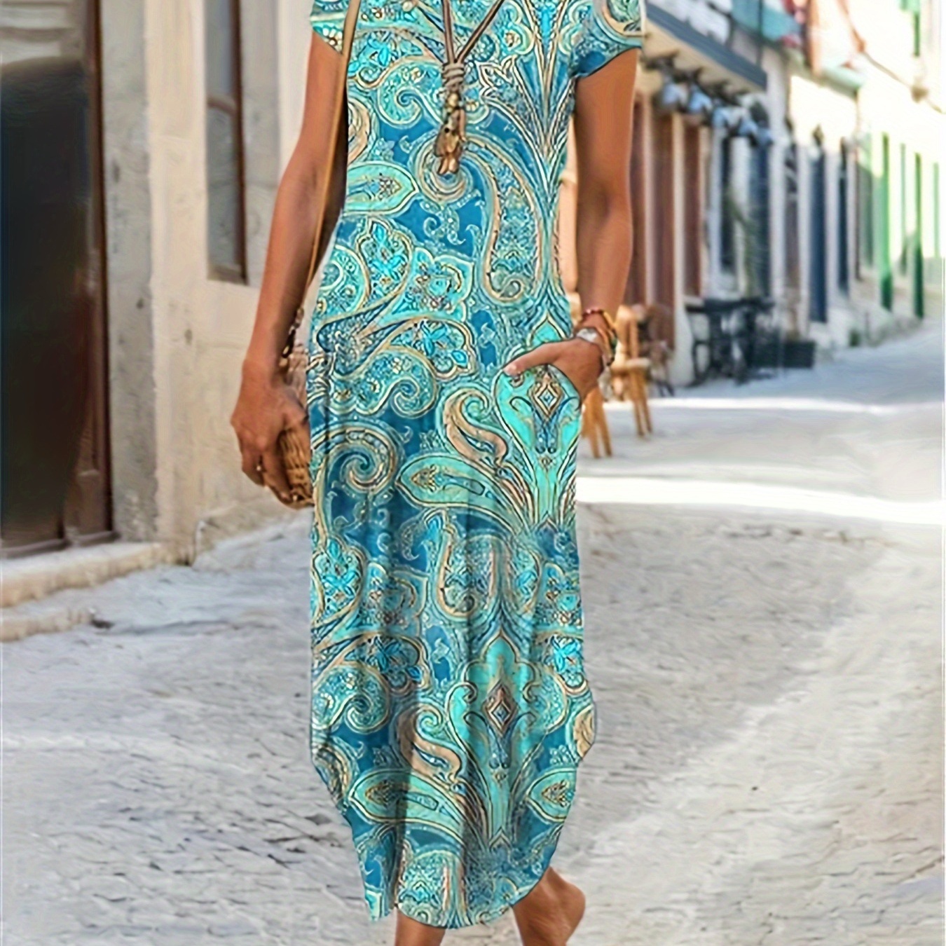 Paisley Print With Pocket Dress, Casual Crew Neck Short Sleeve Dress For Spring & Summer, Women's Clothing
Paisley Print With Pocket Dress, Casual Crew Neck Short Sleeve Dress For Spring & Summer, Women's Clothing