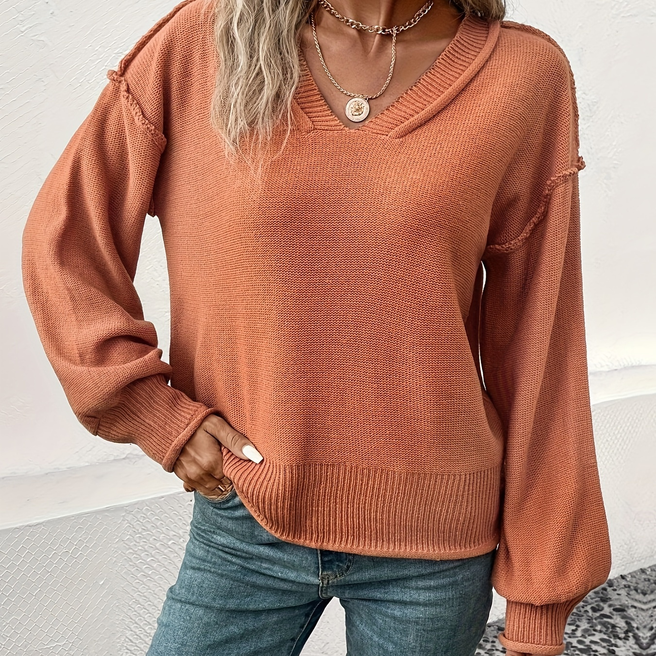 Solid V Neck Pullover Sweater, Casual Long Sleeve Drop Shoulder Sweater, Women's Clothing
Solid V Neck Pullover Sweater, Casual Long Sleeve Drop Shoulder Sweater, Women's Clothing