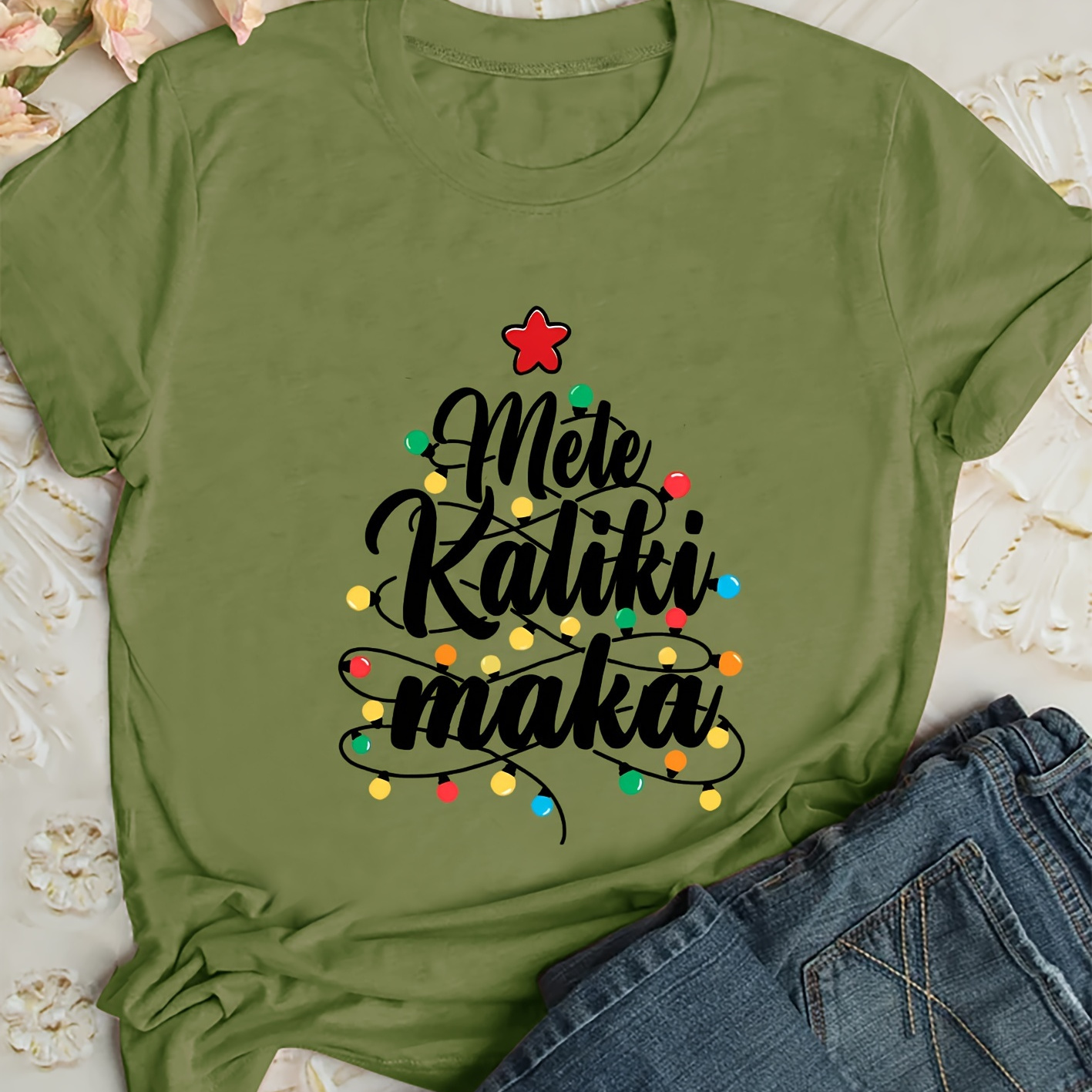 Short-sleeve T-shirt For Women, Vintage Style With Christmas Lights And , Round Neck Casual
Short-sleeve T-shirt For Women, Vintage Style With Christmas Lights And , Round Neck Casual