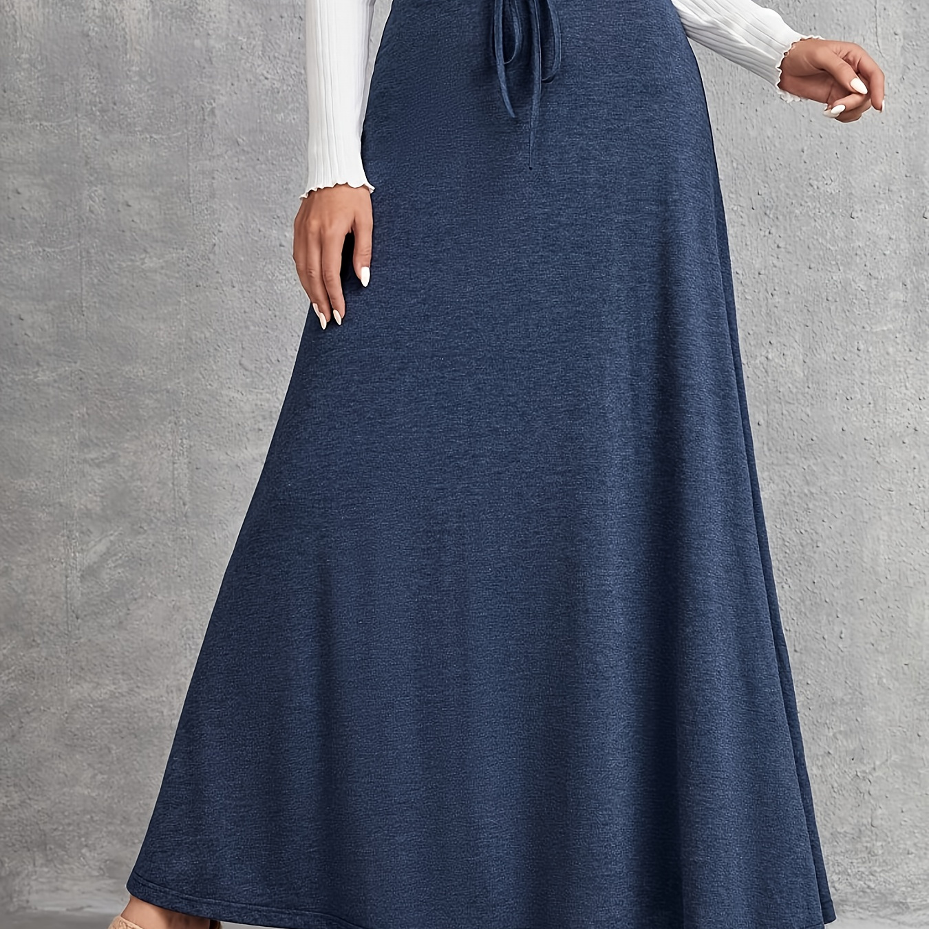 Solid Color Fake Drawstring Skirt, Elegant A-line Maxi Skirt For Spring & Fall, Women's Clothing
Solid Color Fake Drawstring Skirt, Elegant A-line Maxi Skirt For Spring & Fall, Women's Clothing
