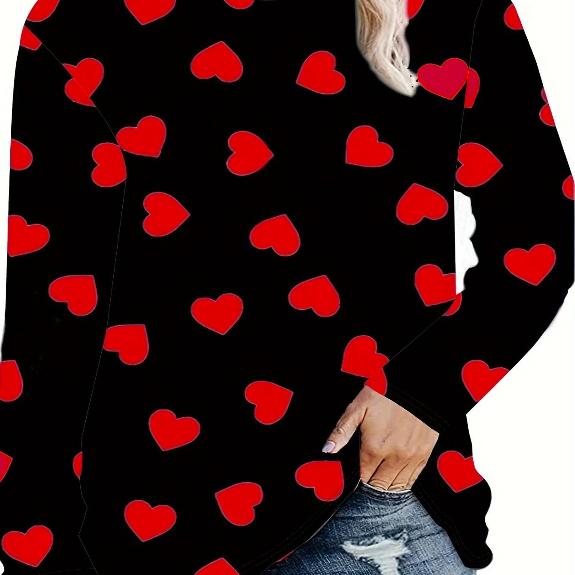 Plus Size Heart Print T-shirt, Casual Long Sleeve Top For Spring & Fall, Women's Plus Size Clothing
Plus Size Heart Print T-shirt, Casual Long Sleeve Top For Spring & Fall, Women's Plus Size Clothing