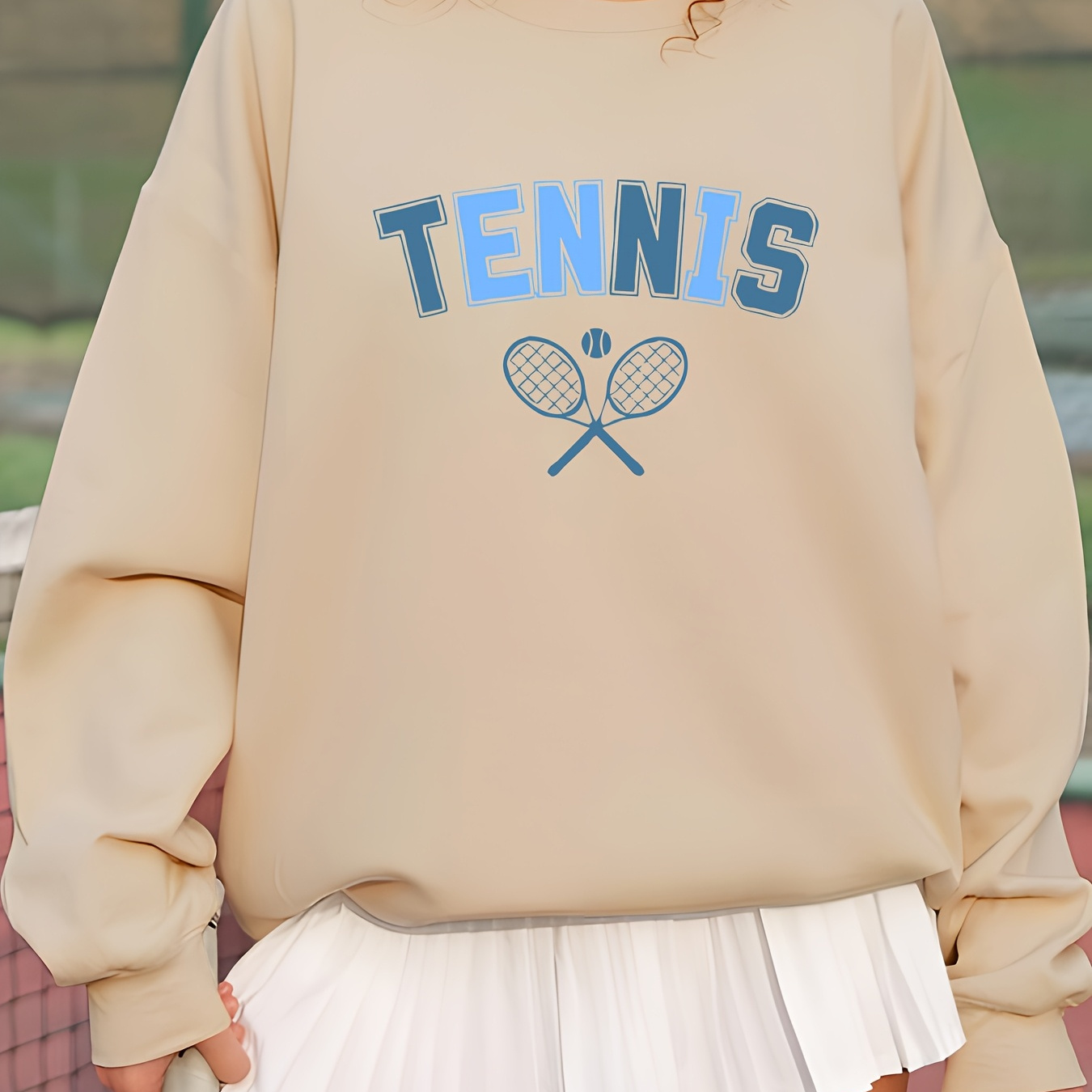 1pc Women's Casual Polyester Sweatshirt With Blue Tennis Lettering, Round Neck, Knitted Pullover For Autumn/winter - Tennis Series
1pc Women's Casual Polyester Sweatshirt With Blue Tennis Lettering, Round Neck, Knitted Pullover For Autumn/winter - Tennis Series