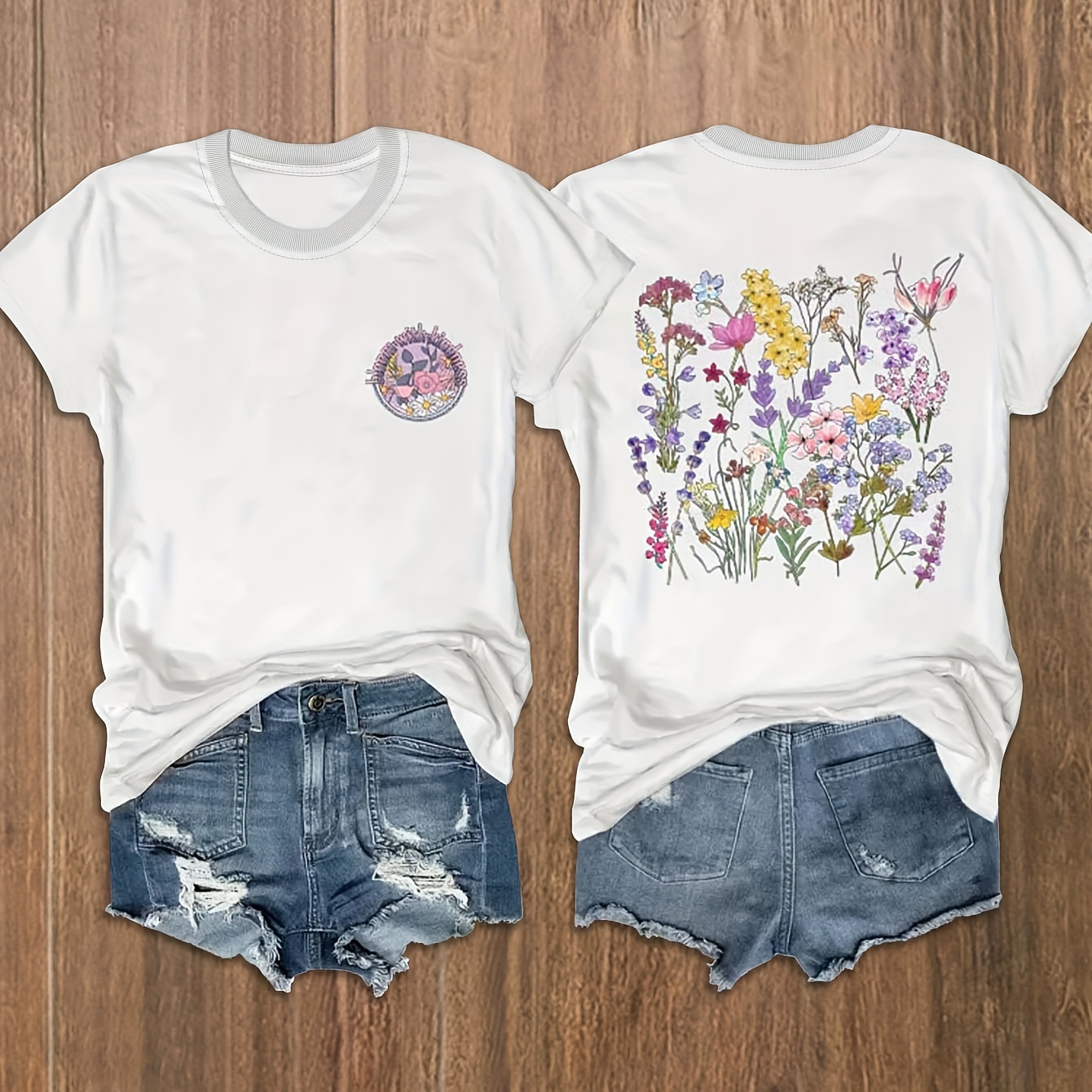 Plus Size Casual T-shirt, Women's Plus Floral Print Short Sleeve Round Neck Slight Stretch T-shirt
Plus Size Casual T-shirt, Women's Plus Floral Print Short Sleeve Round Neck Slight Stretch T-shirt