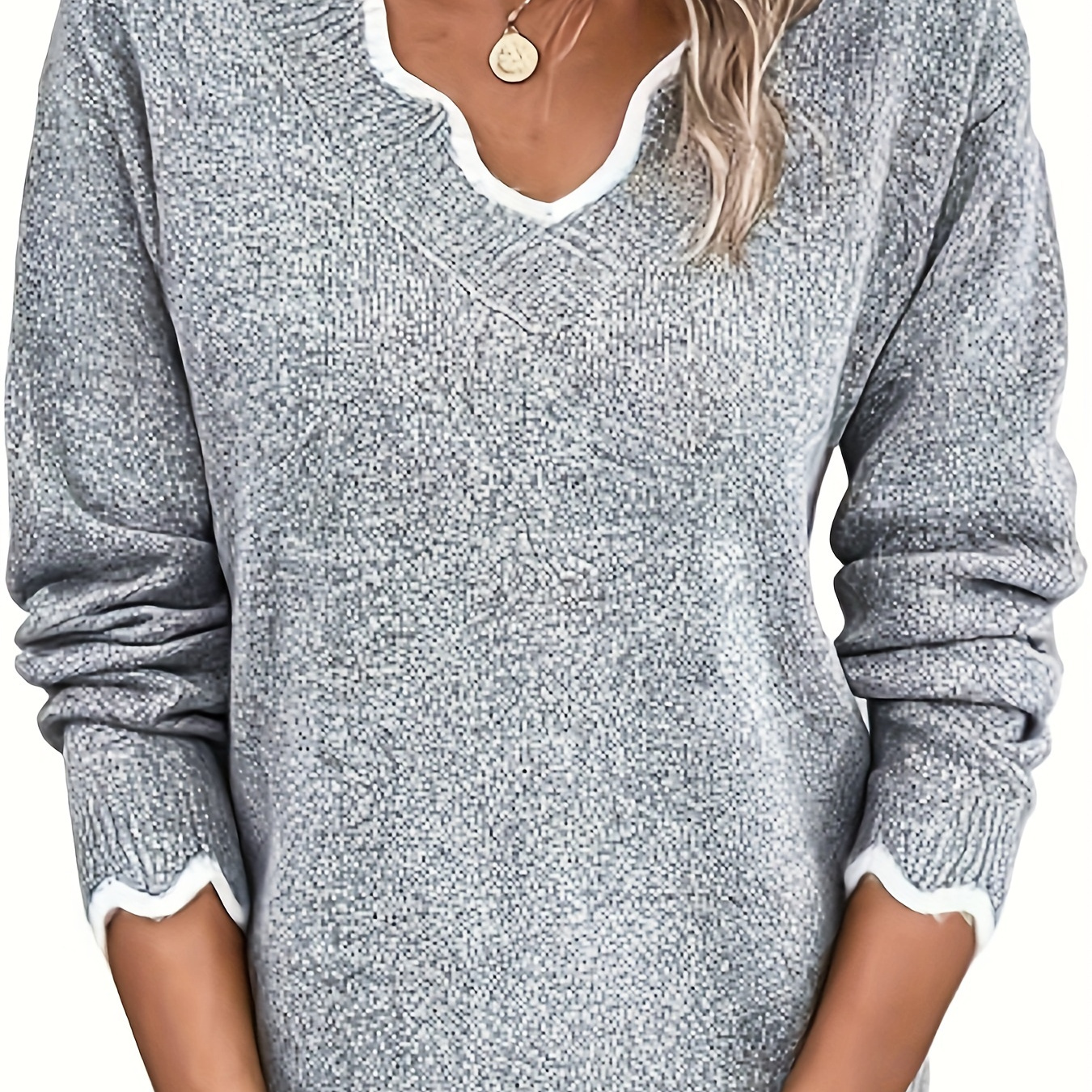 Plus Size Contrast Trim Sweater, Casual Long Sleeve V Neck Top For Fall & Winter, Women's Plus Size Clothing
Plus Size Contrast Trim Sweater, Casual Long Sleeve V Neck Top For Fall & Winter, Women's Plus Size Clothing