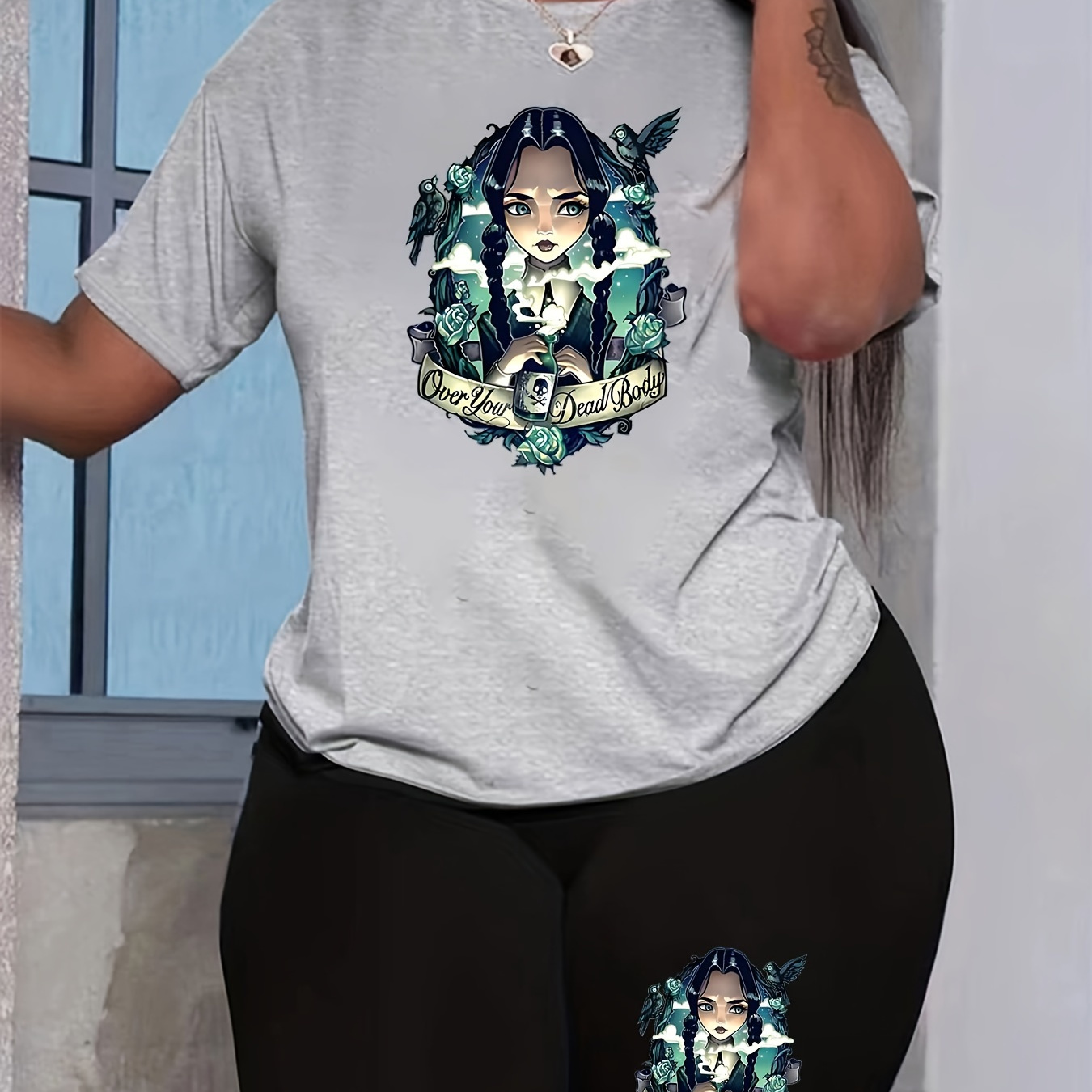 Plus Size Cartoon Print Two-piece Set, Crew Neck Short Sleeve Top & Shorts Outfits, Women's Plus Size Clothing
Plus Size Cartoon Print Two-piece Set, Crew Neck Short Sleeve Top & Shorts Outfits, Women's Plus Size Clothing