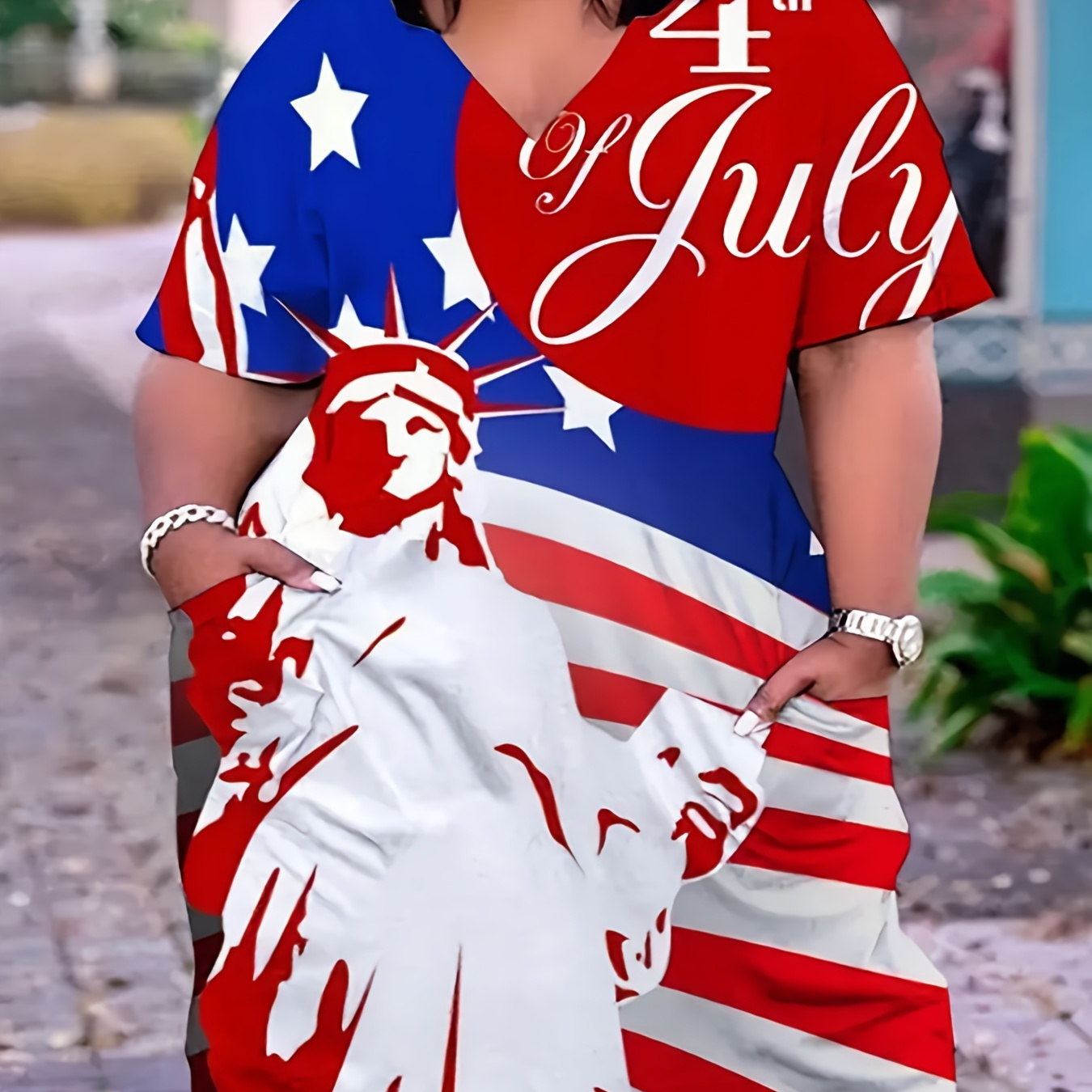 Plus Size Sculpture & Letter Print V Neck Dress, Casual Short Sleeve Dress For Spring & Summer, Women's Plus Size Clothing
Plus Size Sculpture & Letter Print V Neck Dress, Casual Short Sleeve Dress For Spring & Summer, Women's Plus Size Clothing