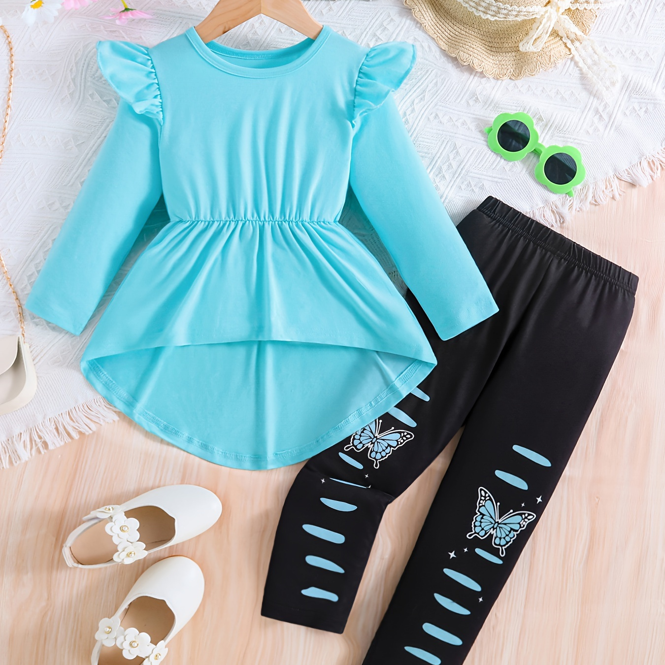 2pcs Girls Trendy Slim Fit Butterfly Print Pants + Long Sleeve Peplum Set Spring/summer/fall Clothes
2pcs Girls Trendy Slim Fit Butterfly Print Pants + Long Sleeve Peplum Set Spring/summer/fall Clothes