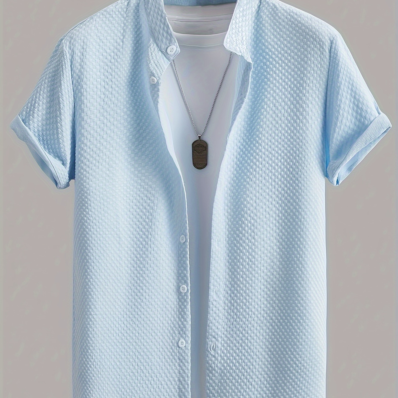 Men' Color Short Sleeve Button Up Lapel Shirt With Pattern And Textured Fabric, Chic And Trendy Tops For Summer Daily And Outdoors Wear
Men' Color Short Sleeve Button Up Lapel Shirt With Pattern And Textured Fabric, Chic And Trendy Tops For Summer Daily And Outdoors Wear