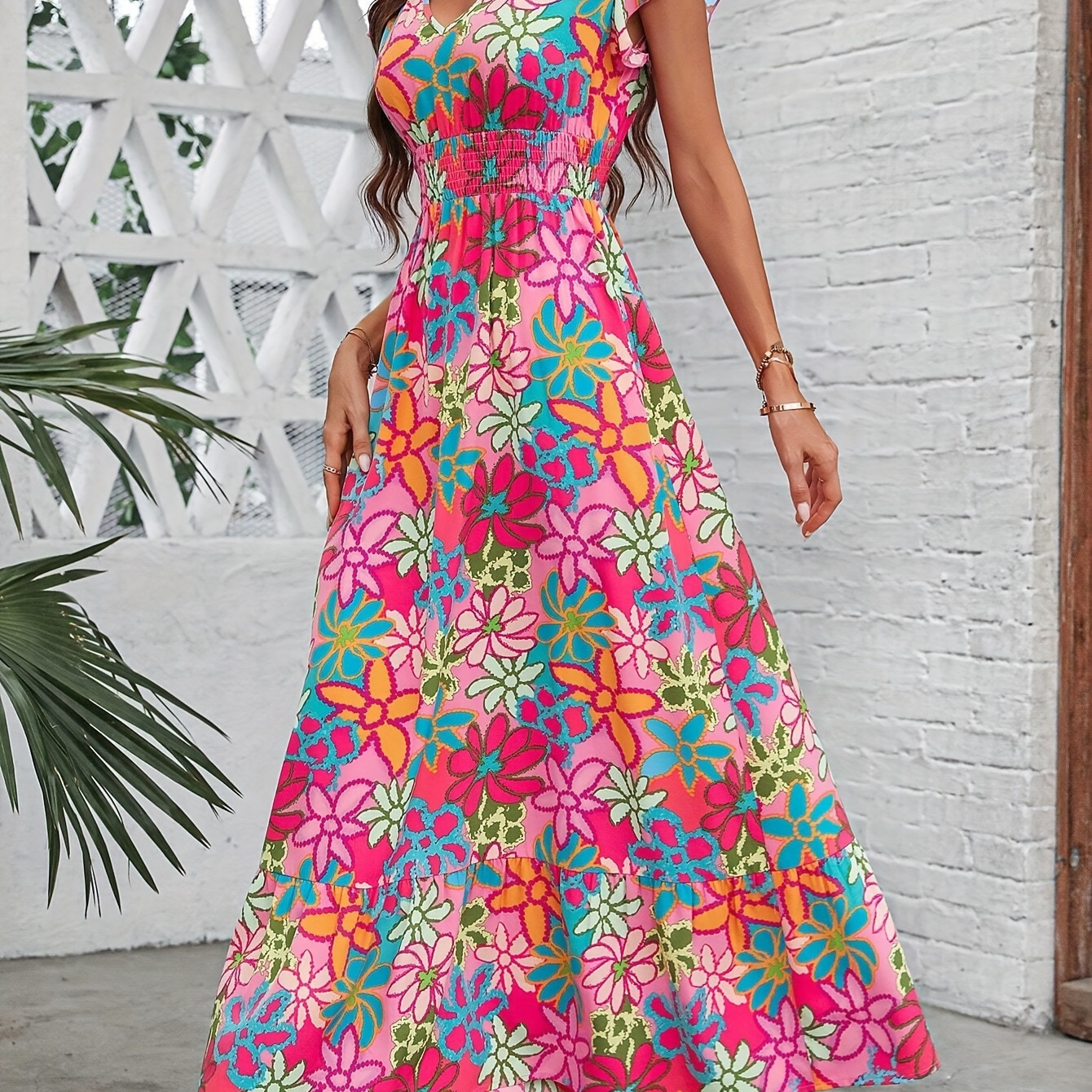 Floral Print Crew Neck Dress, Vacation Style Ruffle Sleeve Maxi A-line Dress For Spring & Summer, Women's Clothing
Floral Print Crew Neck Dress, Vacation Style Ruffle Sleeve Maxi A-line Dress For Spring & Summer, Women's Clothing