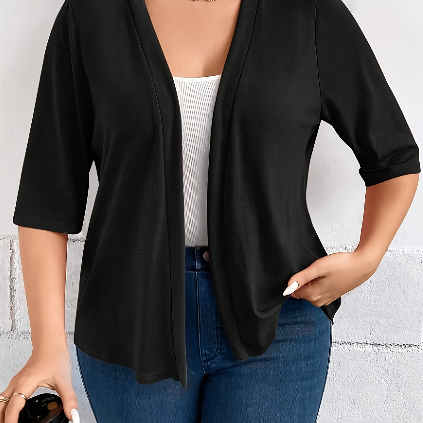 Plus Size Solid Simple Open Front Top, Casual Half Sleeve Top For Spring & Summer, Women's Plus Size Clothing
Plus Size Solid Simple Open Front Top, Casual Half Sleeve Top For Spring & Summer, Women's Plus Size Clothing