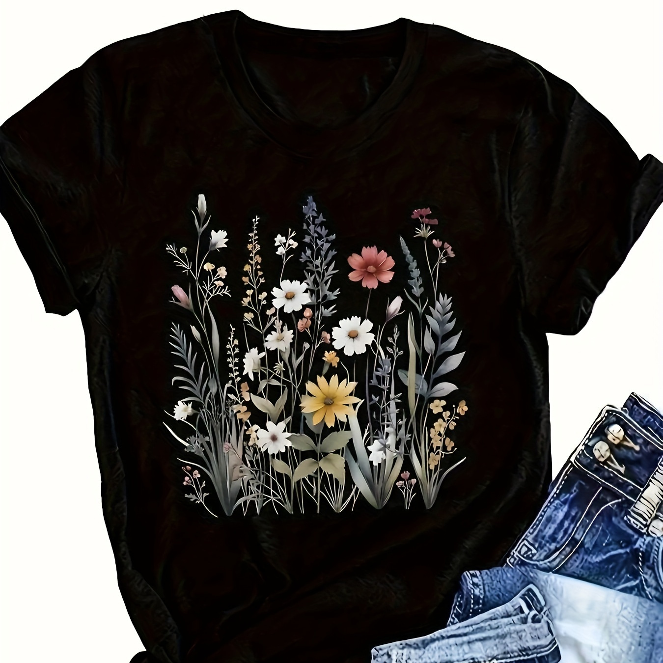 Plus Size Floral Print T-shirt, Casual Short Sleeve Crew Neck Top For Spring & Summer, Women's Plus Size Clothing
Plus Size Floral Print T-shirt, Casual Short Sleeve Crew Neck Top For Spring & Summer, Women's Plus Size Clothing