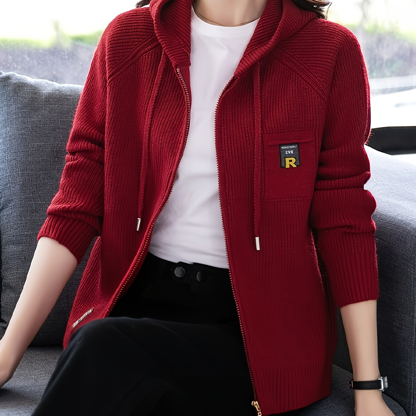 1pc Elegant Women's Hooded Sweatshirt Cardigan - Polyester Knit Pullover With Zipper, Long Sleeve, Solid Color, Casual Loose Fit Outerwear For Autumn/winter
1pc Elegant Women's Hooded Sweatshirt Cardigan - Polyester Knit Pullover With Zipper, Long Sleeve, Solid Color, Casual Loose Fit Outerwear For Autumn/winter