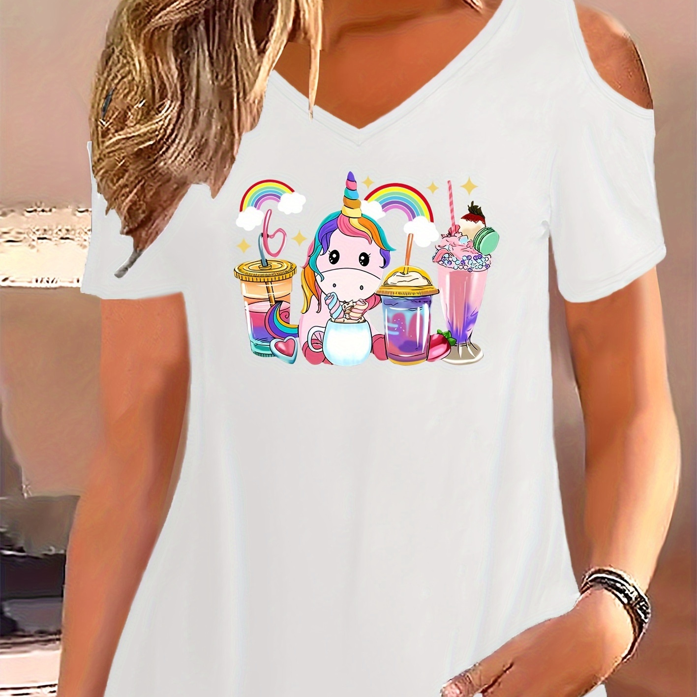 Unicorn Print T-shirt, Short Sleeve V Neck Casual Top For Summer & Spring, Women's Clothing
Unicorn Print T-shirt, Short Sleeve V Neck Casual Top For Summer & Spring, Women's Clothing