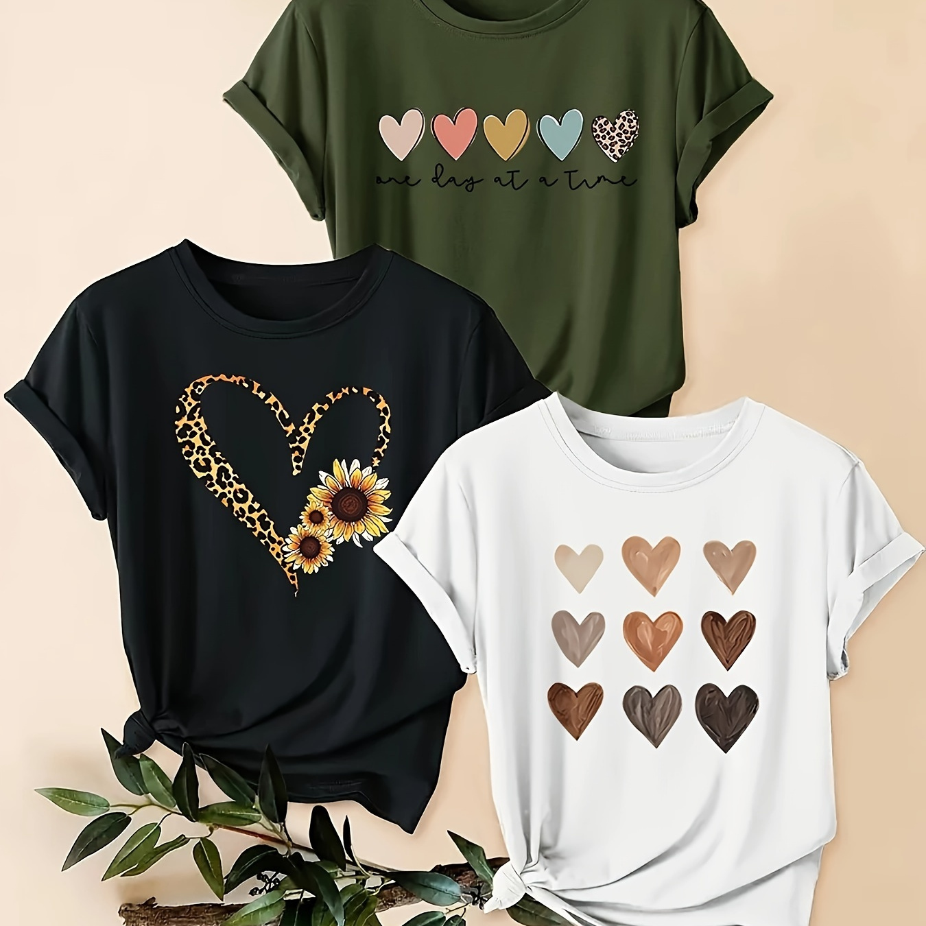 Women's 3pcs Heart Pattern T-shirt Set - Casual Crew Neck, Short Sleeve, Polyester , Machine Washable -
Women's 3pcs Heart Pattern T-shirt Set - Casual Crew Neck, Short Sleeve, Polyester , Machine Washable -