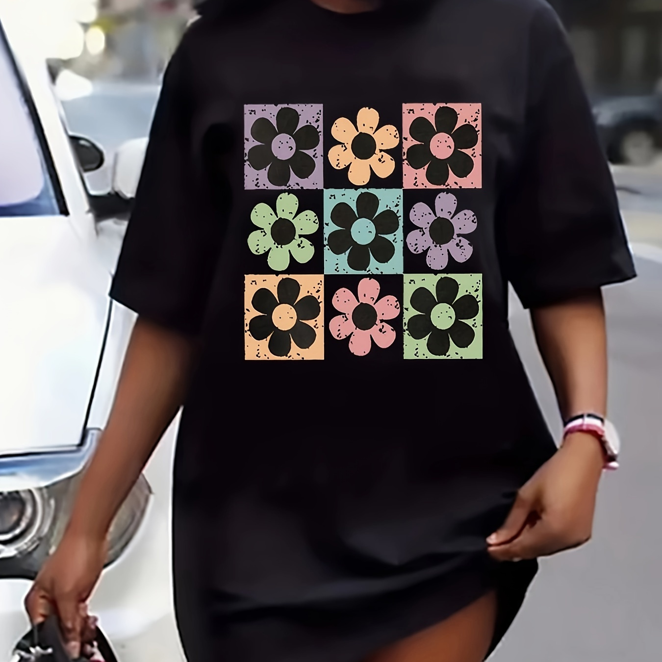 Floral Print Crew Neck Dress, Short Sleeve Casual Dress For Summer & Spring, Women's Clothing
Floral Print Crew Neck Dress, Short Sleeve Casual Dress For Summer & Spring, Women's Clothing
