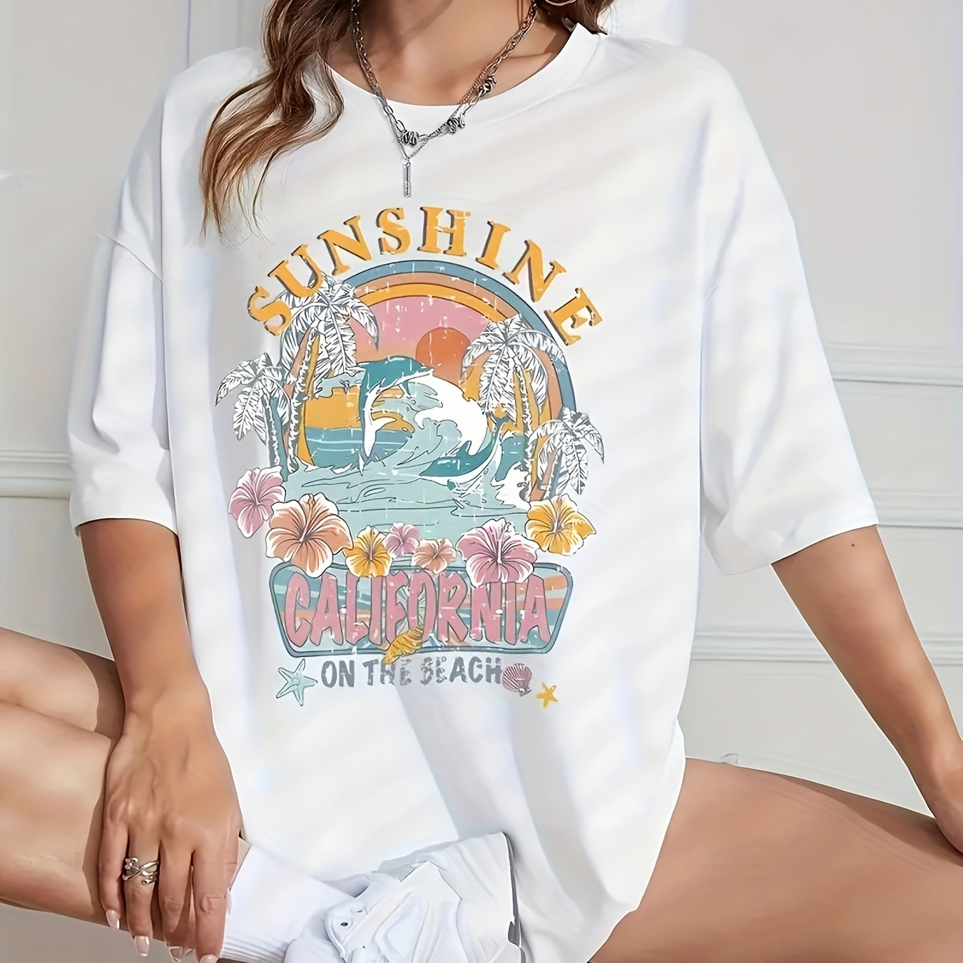 Landscape Print Drop Shoulder T-shirt, Short Sleeve Crew Neck Casual Top For Spring & Summer, Women's Clothing
Landscape Print Drop Shoulder T-shirt, Short Sleeve Crew Neck Casual Top For Spring & Summer, Women's Clothing