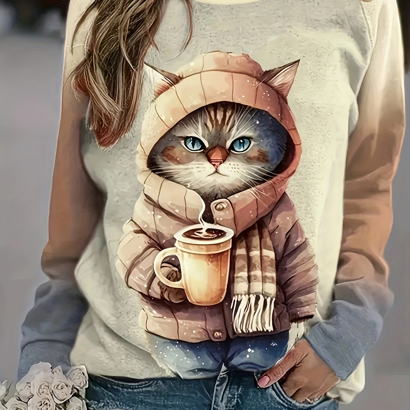 Plus Size Cat Print Sweatshirt, Casual Long Sleeve Crew Neck Pullover Sweatshirt, Women's Plus Size clothing
Plus Size Cat Print Sweatshirt, Casual Long Sleeve Crew Neck Pullover Sweatshirt, Women's Plus Size clothing
