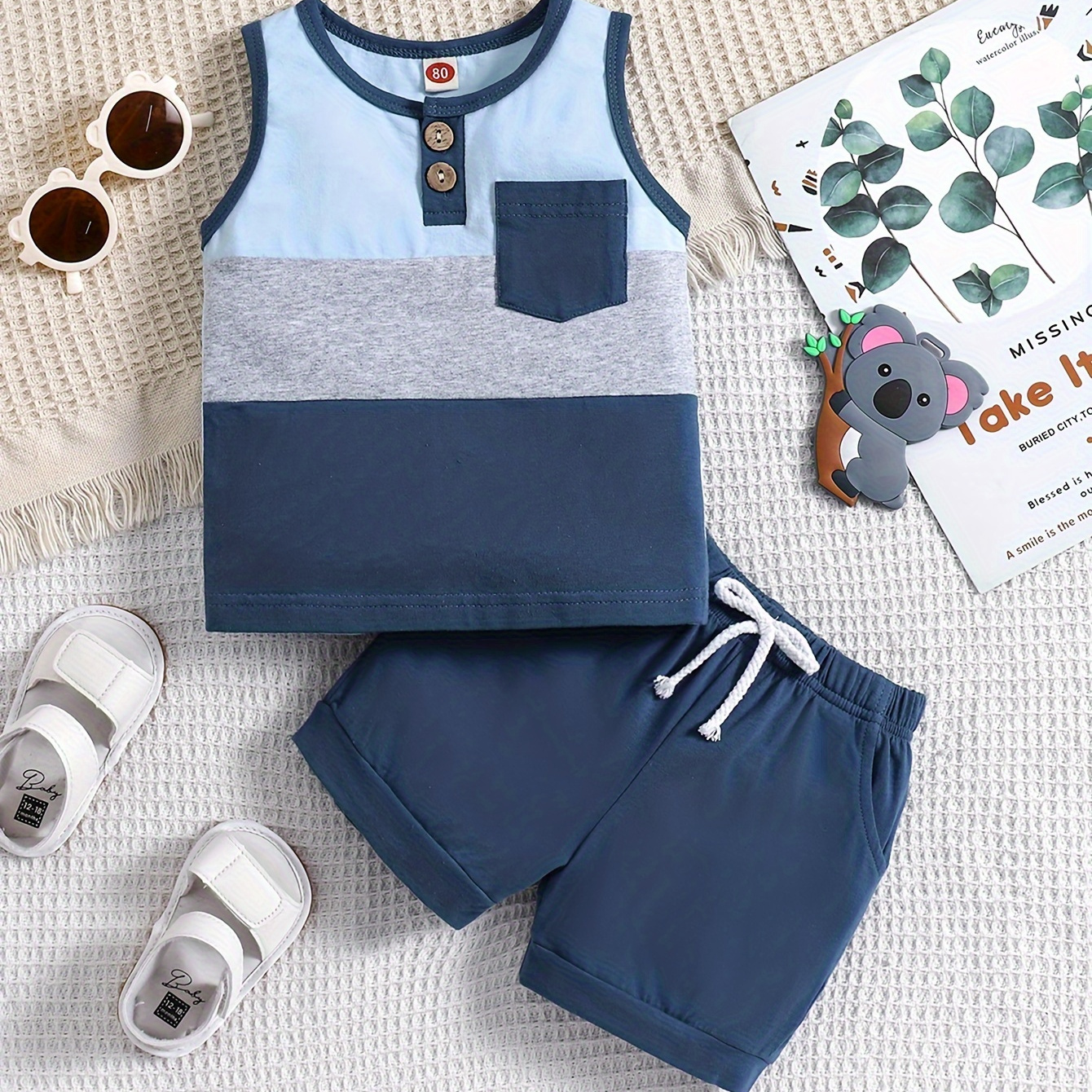 Baby Boys Infant 2-piece Cotton Set, Sleeveless Round Neck Cotton Top With Color Block Design & Solid Color Shorts, Casual Cute Outfits For Toddlers
Baby Boys Infant 2-piece Cotton Set, Sleeveless Round Neck Cotton Top With Color Block Design & Solid Color Shorts, Casual Cute Outfits For Toddlers