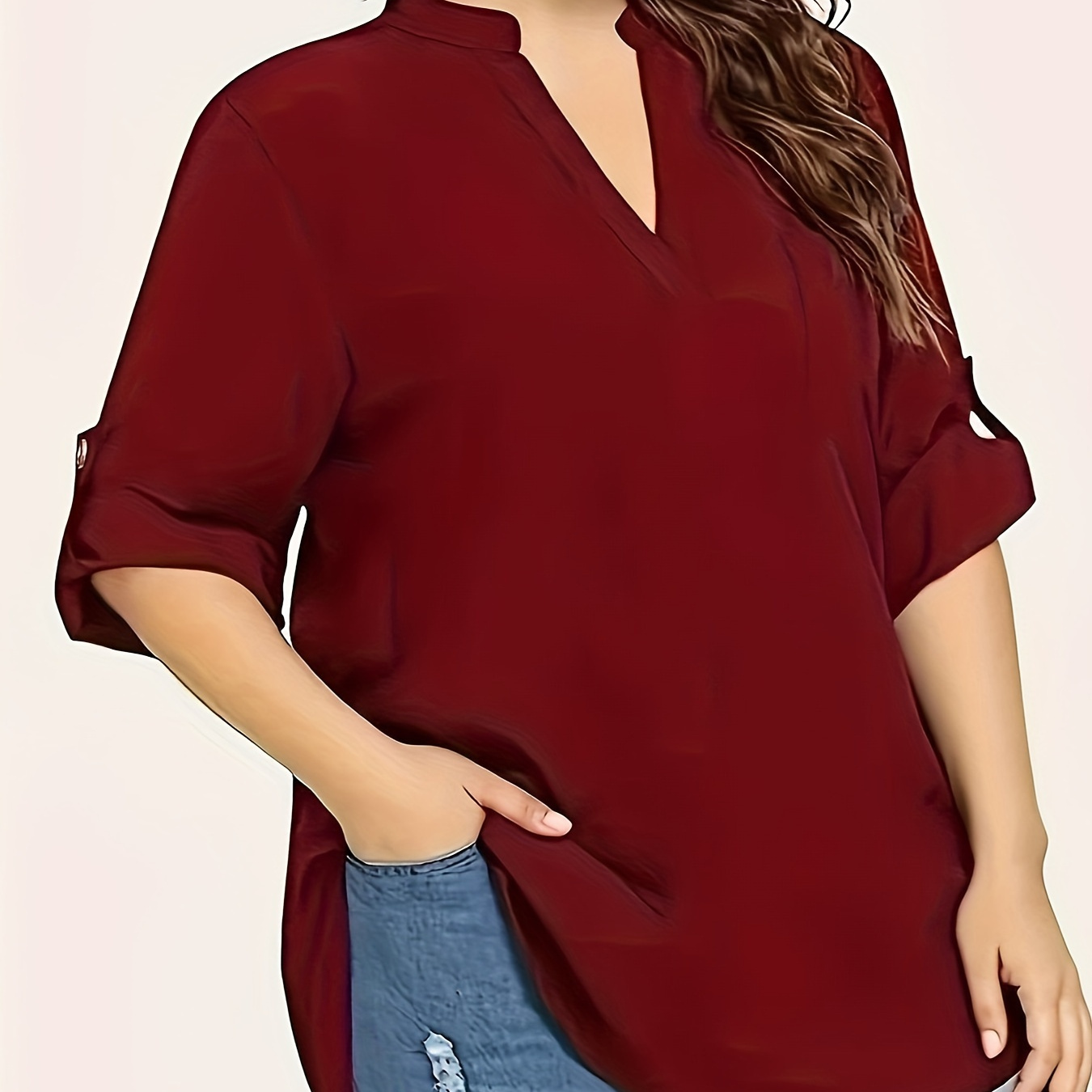 Plus Size Solid Blouse, Casual V Neck Long Sleeve Blouse For Spring & Fall, Women's Plus Size Clothing
Plus Size Solid Blouse, Casual V Neck Long Sleeve Blouse For Spring & Fall, Women's Plus Size Clothing