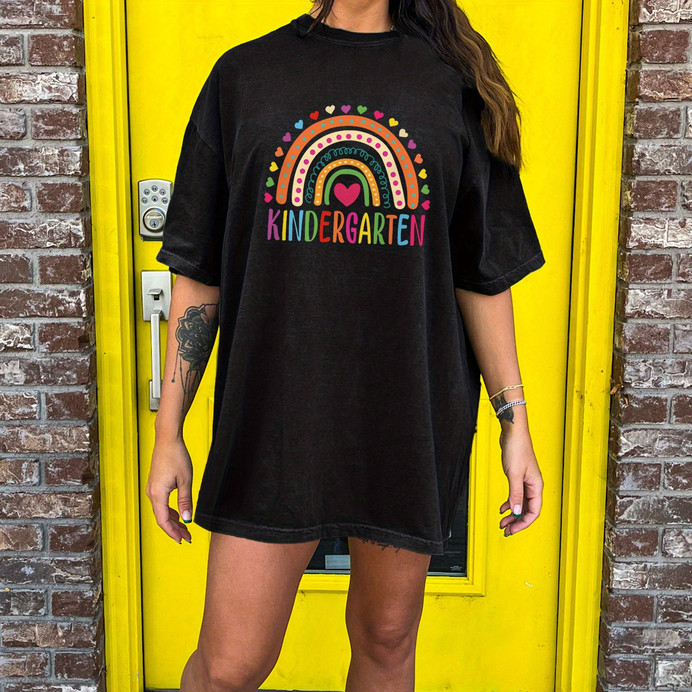 Kindergarten Print Crew Neck Tee Dress, Casual Short Sleeve Dress For Spring & Summer, Women's Clothing
Kindergarten Print Crew Neck Tee Dress, Casual Short Sleeve Dress For Spring & Summer, Women's Clothing
