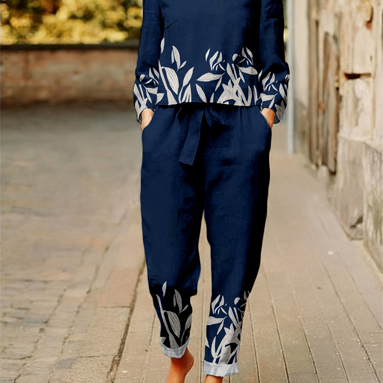Plant Print Spring Casual Two-piece Set, Long Sleeve Top & Pants With Pockets Outfits, Women's Clothing
Plant Print Spring Casual Two-piece Set, Long Sleeve Top & Pants With Pockets Outfits, Women's Clothing