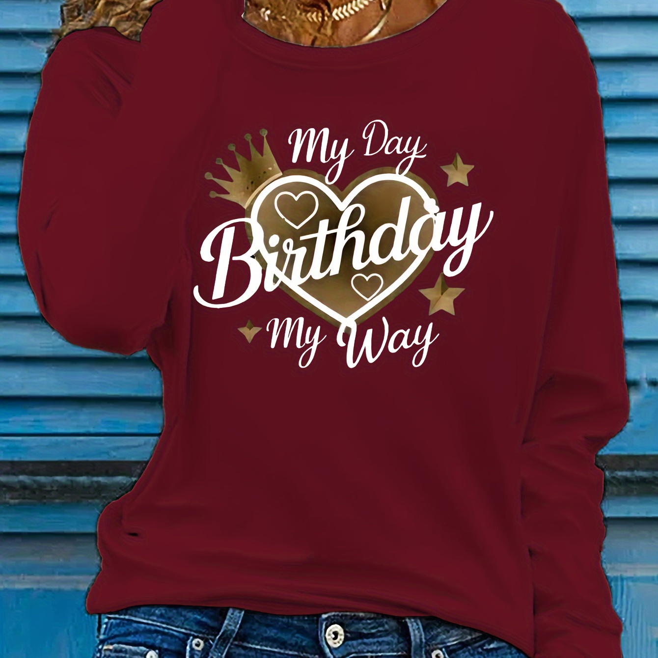 Birthday Letter Neck T-shirt, Casual Long Sleeve T-shirt For Spring & Fall, Women's Clothing
Birthday Letter Neck T-shirt, Casual Long Sleeve T-shirt For Spring & Fall, Women's Clothing