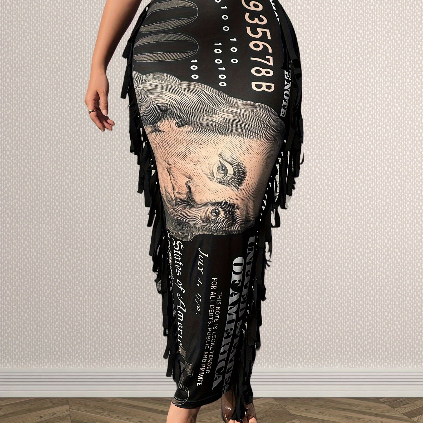 Dollar Pattern Tassel Trim Skirt, Elegant High Waist Bodycon Ankle Length Skirt For Fall & Winter, Women's Clothing
Dollar Pattern Tassel Trim Skirt, Elegant High Waist Bodycon Ankle Length Skirt For Fall & Winter, Women's Clothing