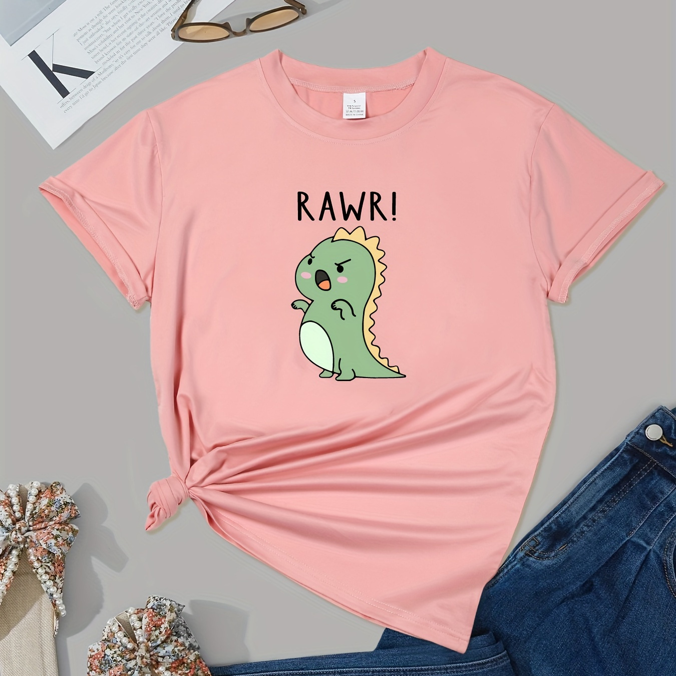 Women's Cute Dinosaur Print Casual Summer T-shirt, Crew Neck Short Sleeve Top, Lightweight & Comfortable Style
Women's Cute Dinosaur Print Casual Summer T-shirt, Crew Neck Short Sleeve Top, Lightweight & Comfortable Style
