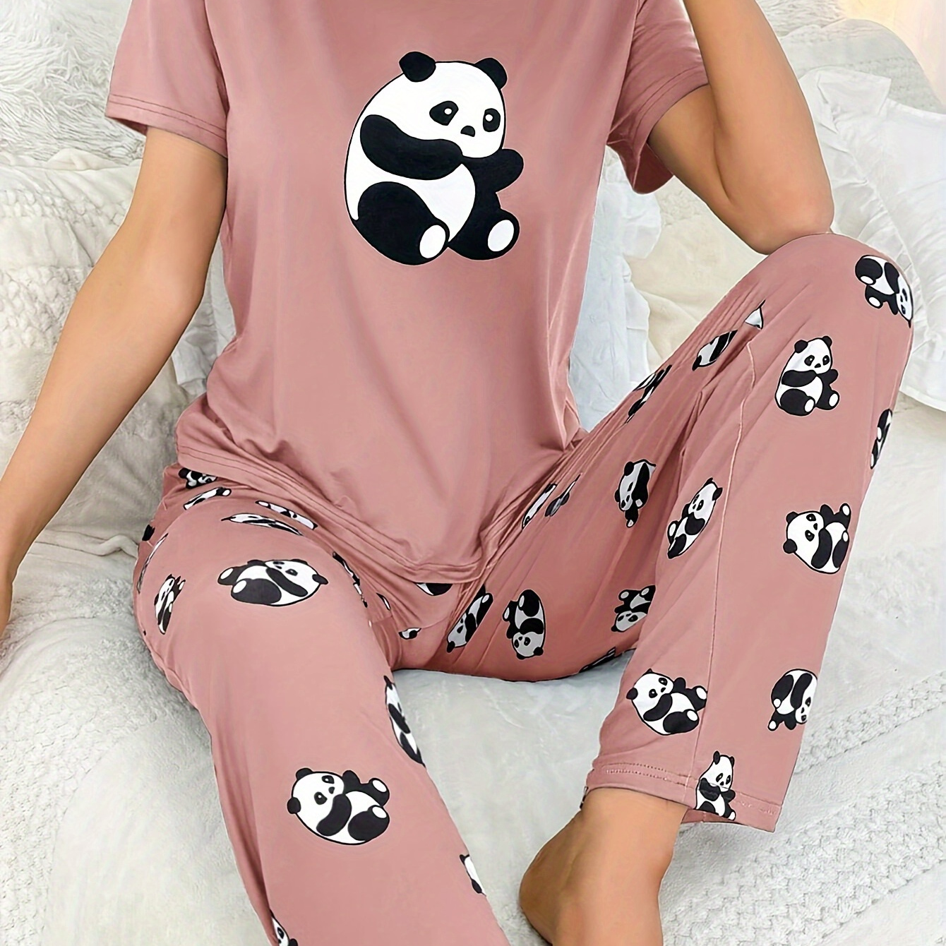 Women's Cozy Pink Pajama Set - Casual Short Sleeve & Long Pants, Soft Polyester , Machine Washable Sleepwear With Cute Cartoon Pattern
Women's Cozy Pink Pajama Set - Casual Short Sleeve & Long Pants, Soft Polyester , Machine Washable Sleepwear With Cute Cartoon Pattern
