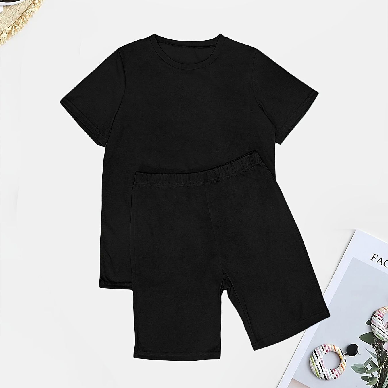Solid Casual Two-piece Set, Crew Neck Short Sleeve T-shirt & Slim Workout Shorts Outfits, Women's Clothing
Solid Casual Two-piece Set, Crew Neck Short Sleeve T-shirt & Slim Workout Shorts Outfits, Women's Clothing