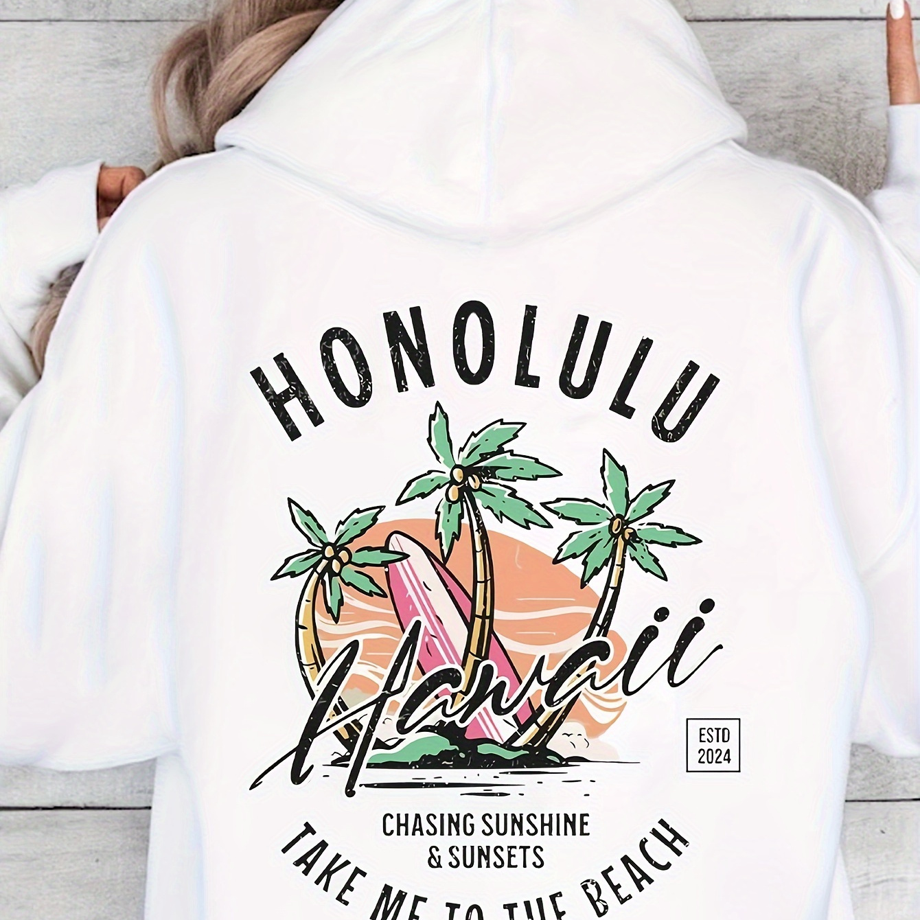 Women's Casual Drawstring Hoodie With Beach & Letter Print - Cozy Polyester Knit Pullover, Long Sleeve, Kangaroo Pocket, Machine Washable - Fall/winter
Women's Casual Drawstring Hoodie With Beach & Letter Print - Cozy Polyester Knit Pullover, Long Sleeve, Kangaroo Pocket, Machine Washable - Fall/winter