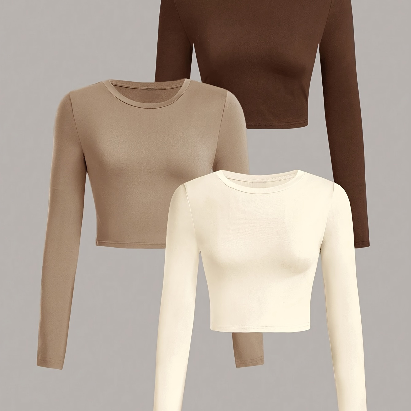 Elegant Women's Long Sleeve T-shirt Set, 3-piece Solid Color, Polyester And Spandex , Knit Fabric, Round Neck, Regular Fit For Spring/summer/fall
Elegant Women's Long Sleeve T-shirt Set, 3-piece Solid Color, Polyester And Spandex , Knit Fabric, Round Neck, Regular Fit For Spring/summer/fall