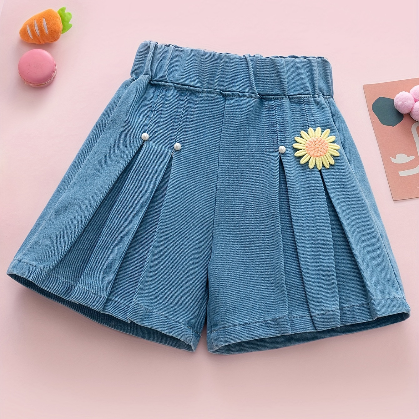 Flower Detail Jeans Shorts For Girls, Pleated High Waist Loose Denim Shorts For Daily Summer
Flower Detail Jeans Shorts For Girls, Pleated High Waist Loose Denim Shorts For Daily Summer