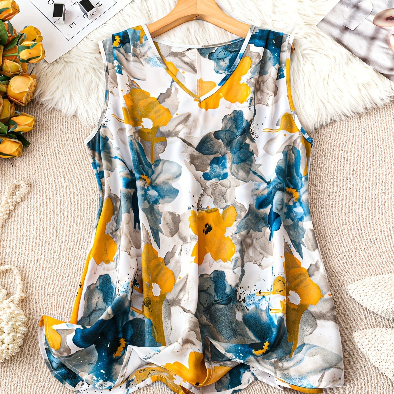 Plus Size Floral Print Tank Top, Elegant V Neck Sleeveless Top For Summer, Women's Plus Size Clothing
Plus Size Floral Print Tank Top, Elegant V Neck Sleeveless Top For Summer, Women's Plus Size Clothing