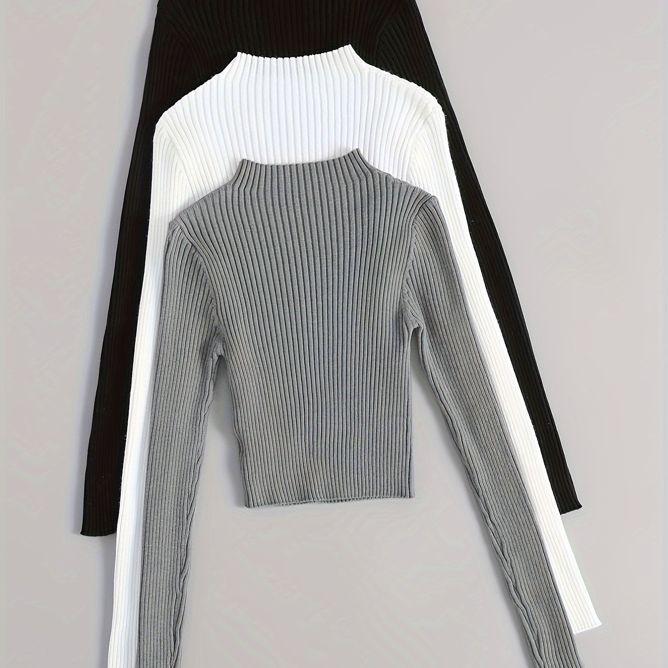 3 Packs Rib Knit Pullover Sweater, Casual Mock Neck Long Sleeve Slim Sweater, Women's Clothing
3 Packs Rib Knit Pullover Sweater, Casual Mock Neck Long Sleeve Slim Sweater, Women's Clothing
